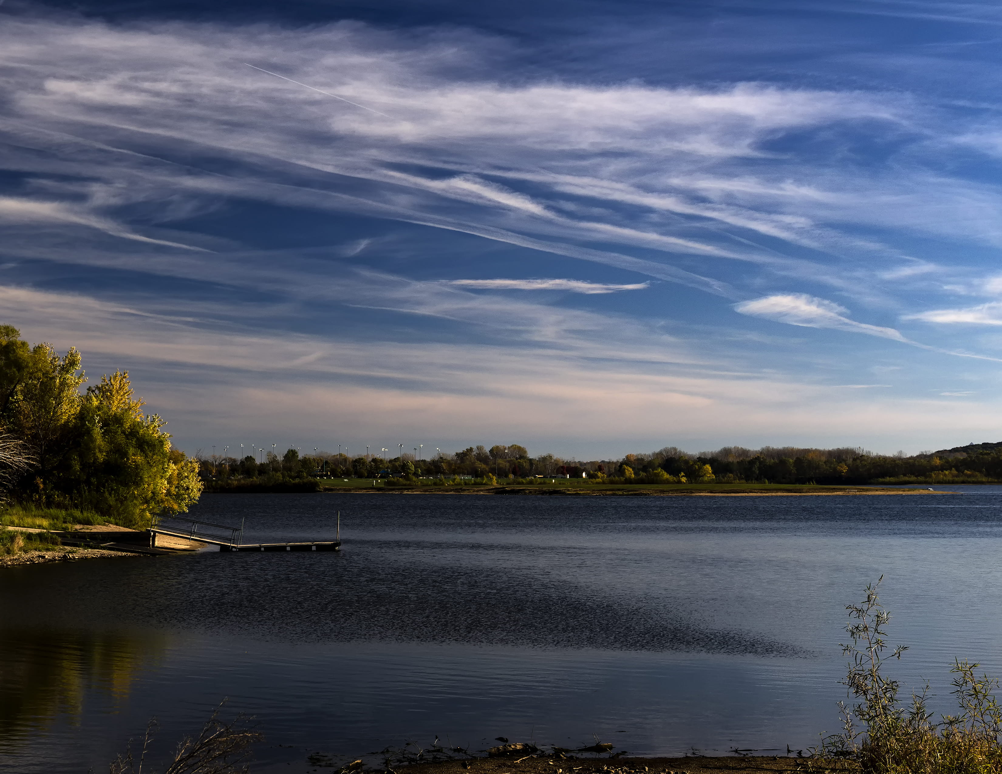 cloud - sky, outdoors, nature, 2K, non-urban scene, waterfront, no people, scenics - nature, idyllic, contrails, water, raccoon river park, reflection, HD Wallpaper
