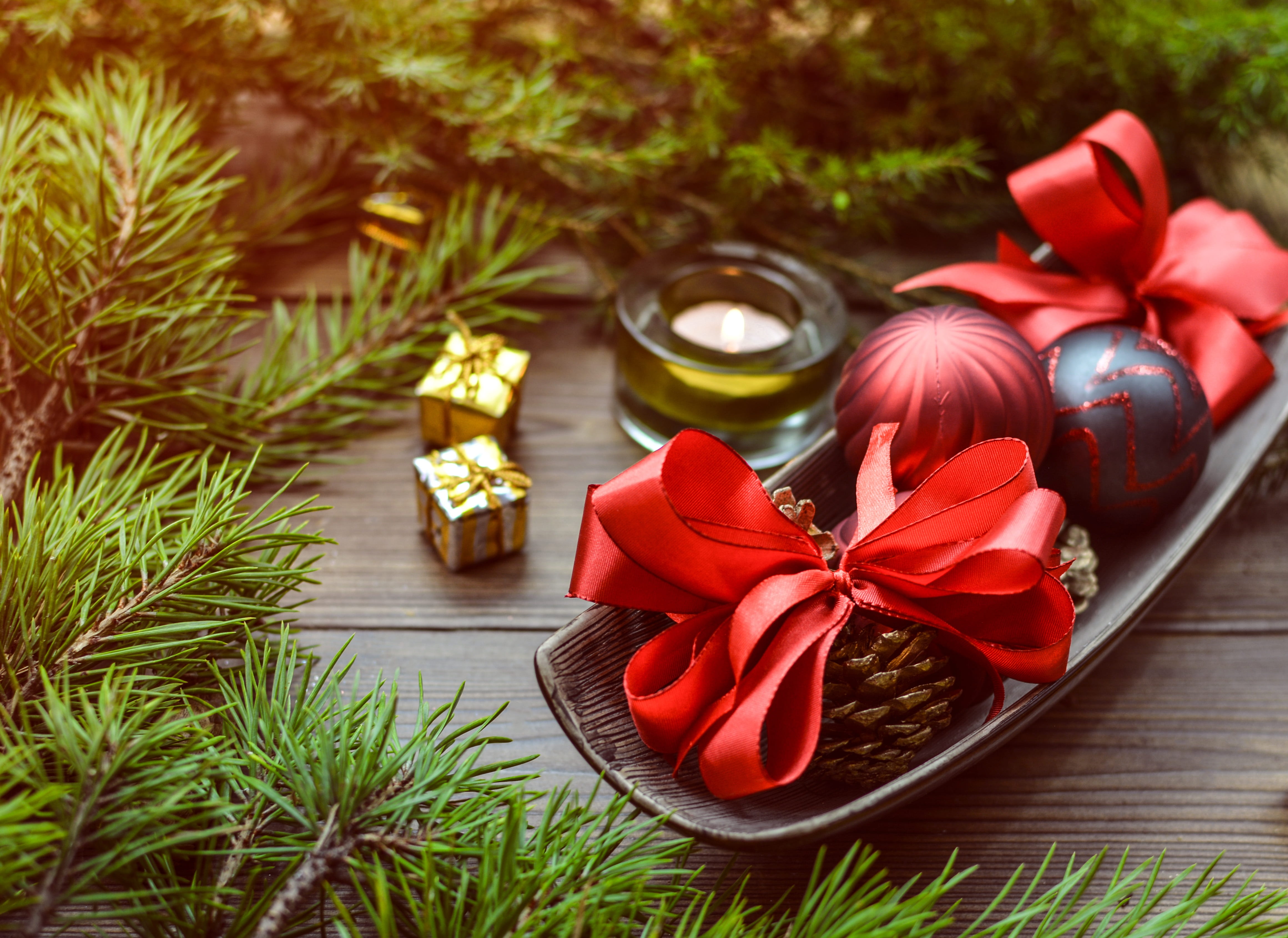 vintage, december, conifercone, ornament, baubles, seasonal, wooden, celebrate, bow, tradition, retro, tied bow, gift, 4K, season, light, traditional, HD Wallpaper