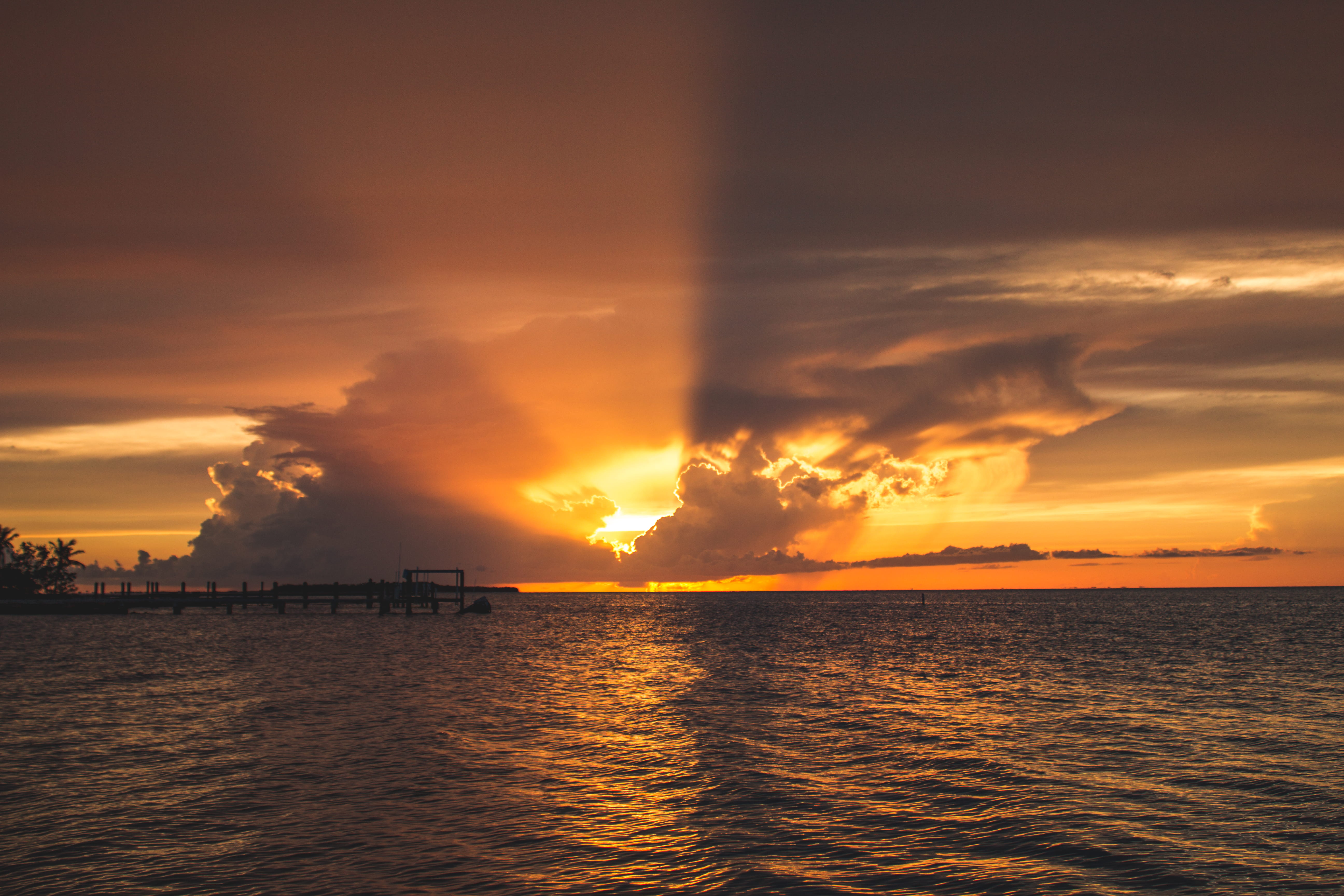 sky, keys, cloud - sky, orange color, miami, idyllic, tranquility, 5K, beach, no people, sun, sea, ominous, tranquil scene, beauty in nature, waterfront, HD Wallpaper