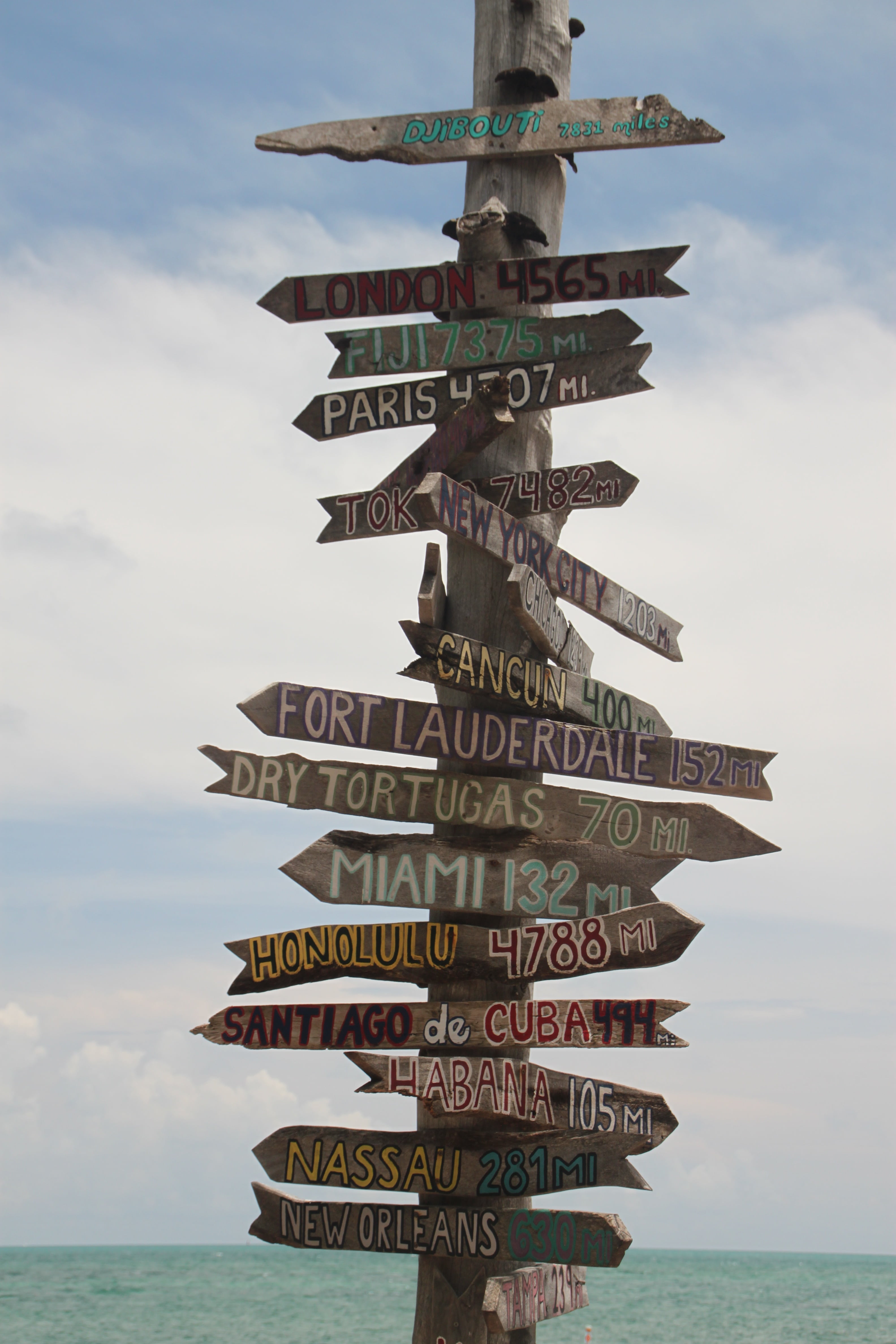 sign, key west, florida, communication, wood, marker, 4K, information, no people, western script, arrow, low angle view, outdoors, united, sea, day, directional sign, Phone HD Wallpaper
