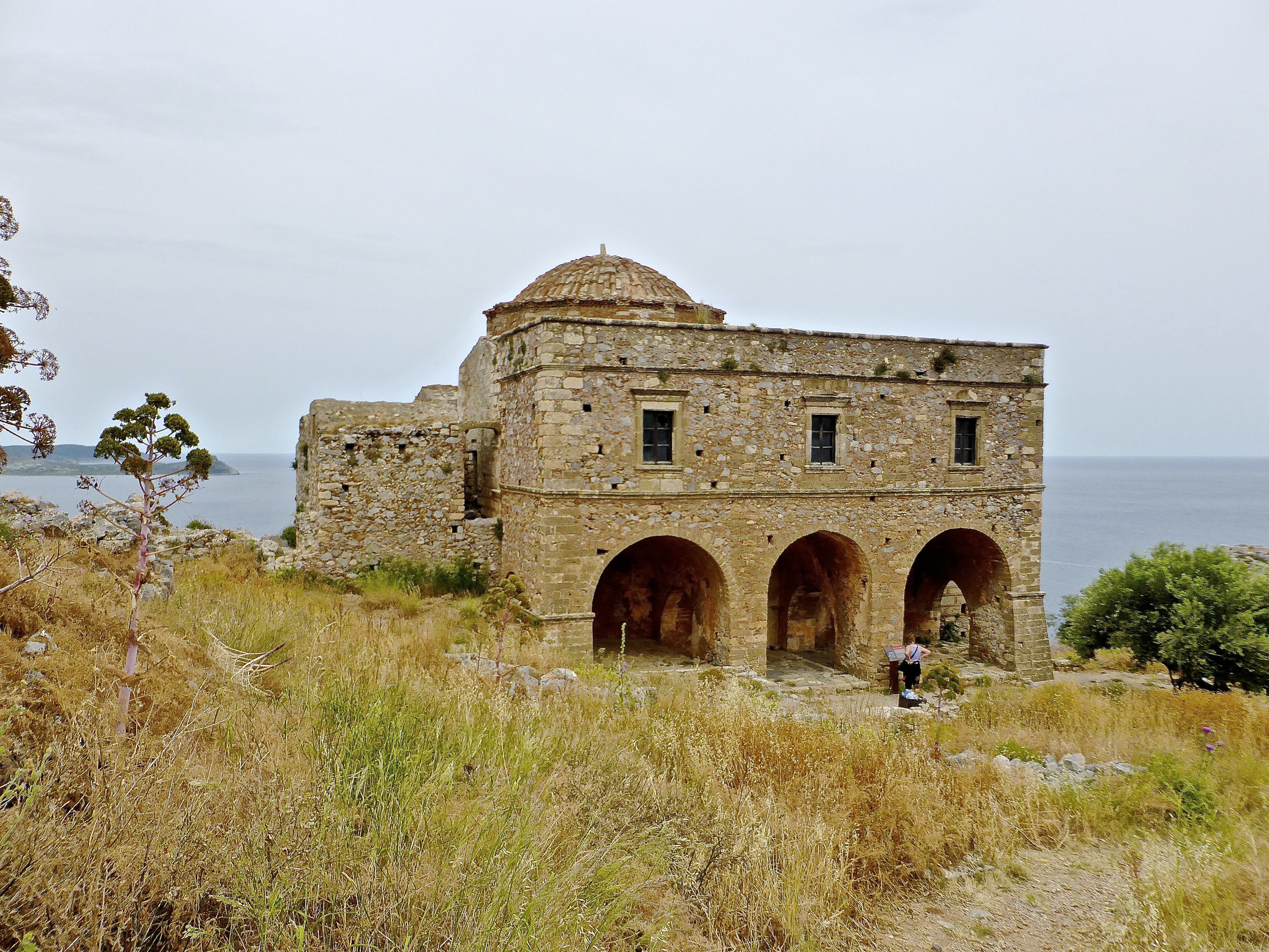 incidental people, old, monemvasia, historic, field, sky, the past, clear sky, arch, antique, temple, building exterior, tree, church, greek, castle, grass, HD Wallpaper