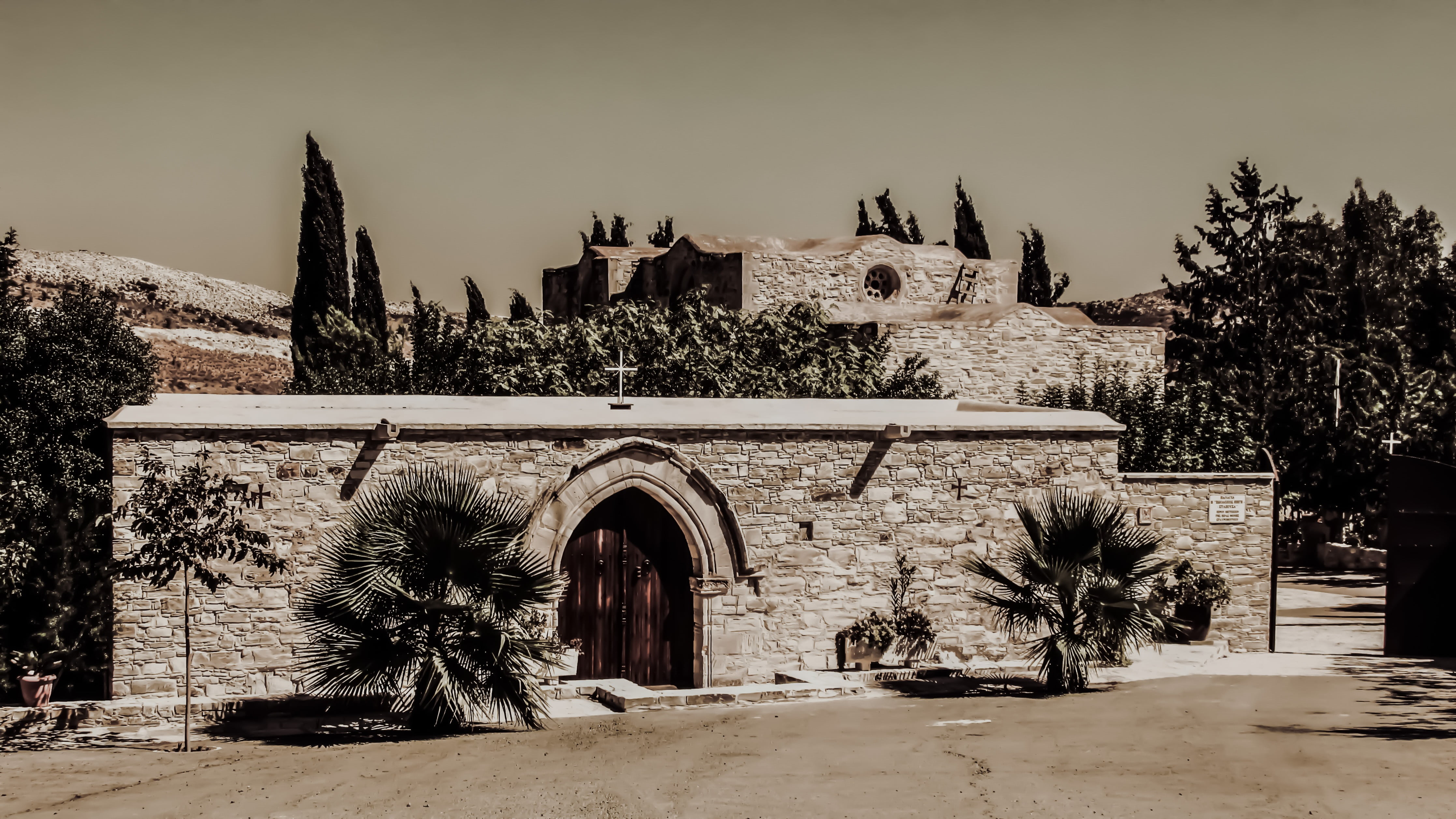 europe, history, monastery, place of worship, belief, byzantine, building exterior, plant, orthodox, christianity, 4K, tree, building, day, medieval, cyprus, HD Wallpaper