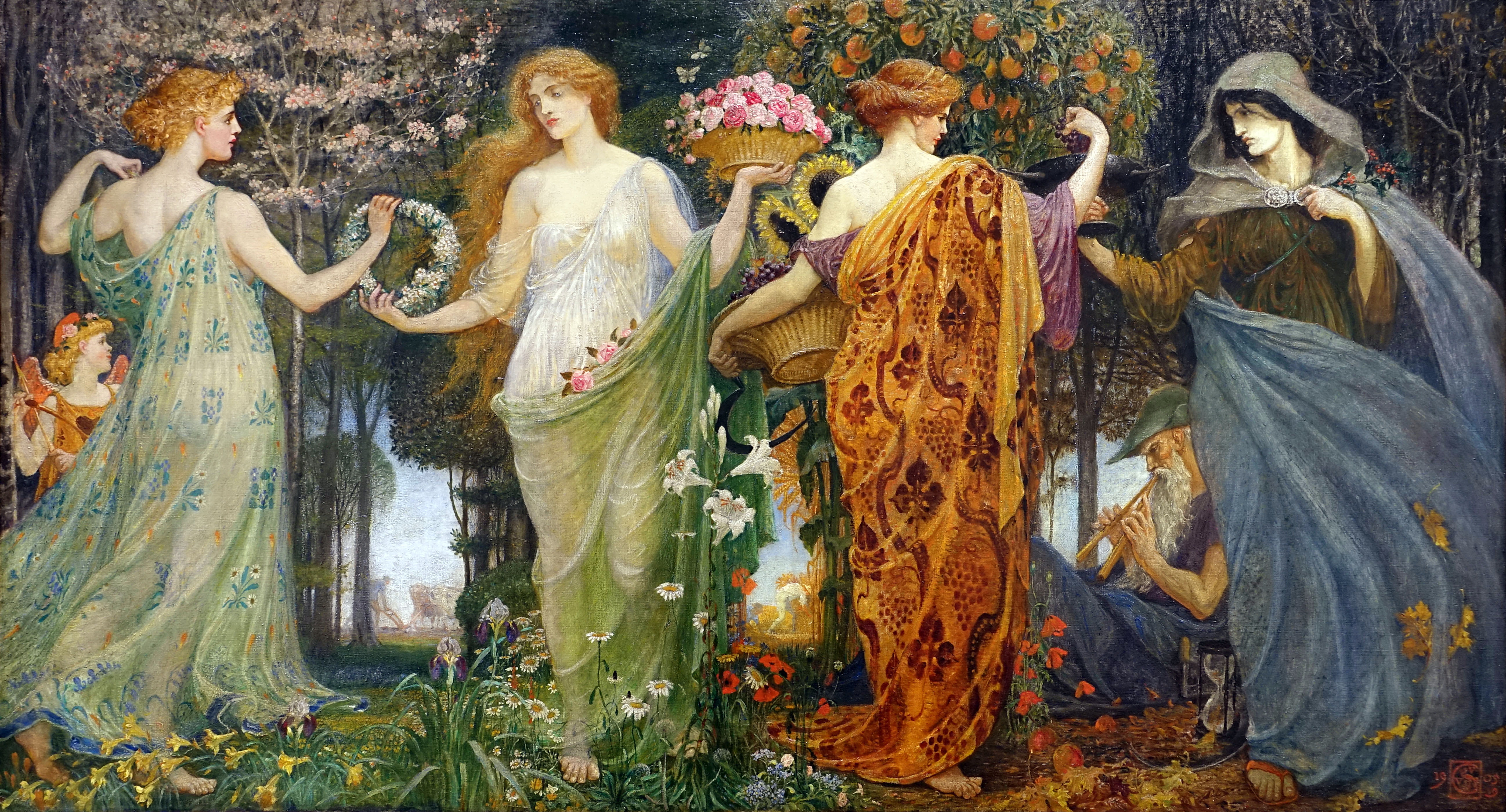1900s, classic art, painting, A Masque for the Four Seasons, 5K, Walter Crane, HD Wallpaper