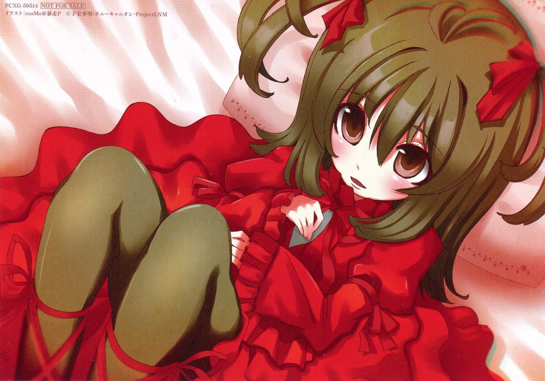 laying, girl, lance, masques, back, red, makio, dress, 720P, n, little, kidouin, pillow, HD Wallpaper
