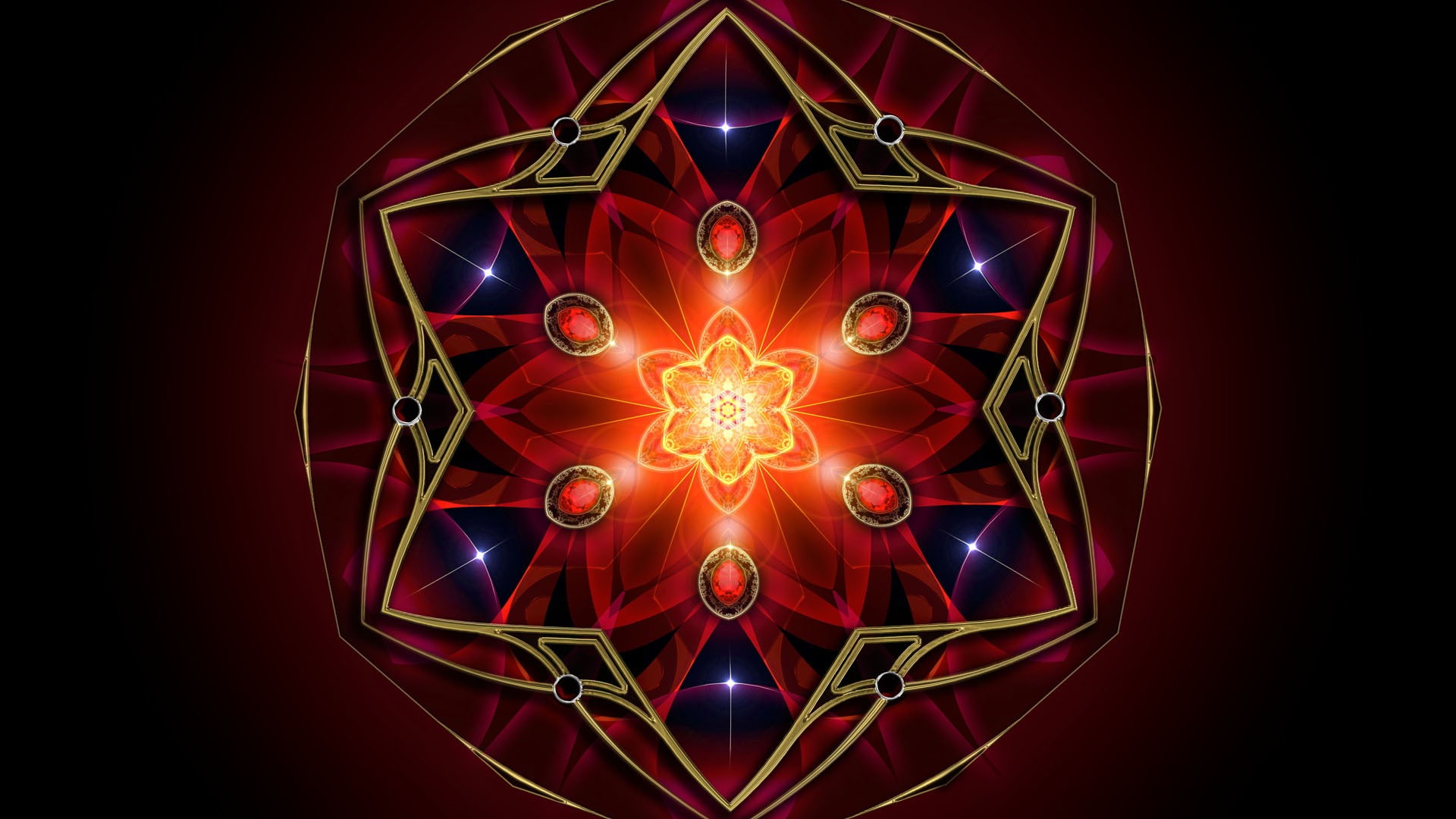 1080P, red, celebration, bright, heart shape, fractal, abstract, illuminated, shape, star shape, studio shot, black background, glowing, light - natural phenomenon, HD Wallpaper