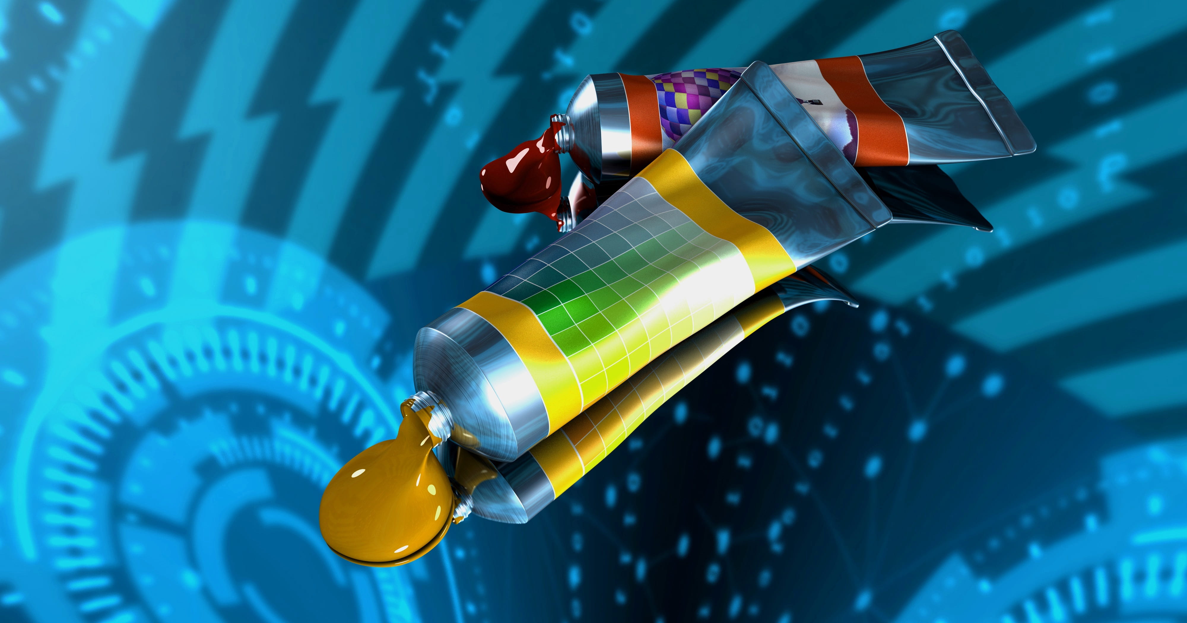 painting, protection, blue, color tube, technology, 3d-model, hollyhock, no people, industry, art, acrylic paints, business, two, color, finance, 3d model, HD Wallpaper