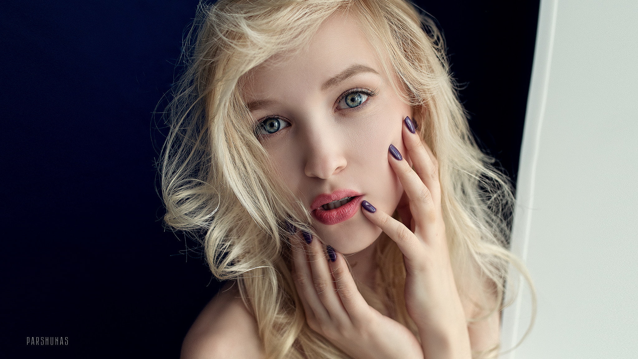 portrait, face, 1080P, women, blonde, Anton Parshunas, painted nails, HD Wallpaper