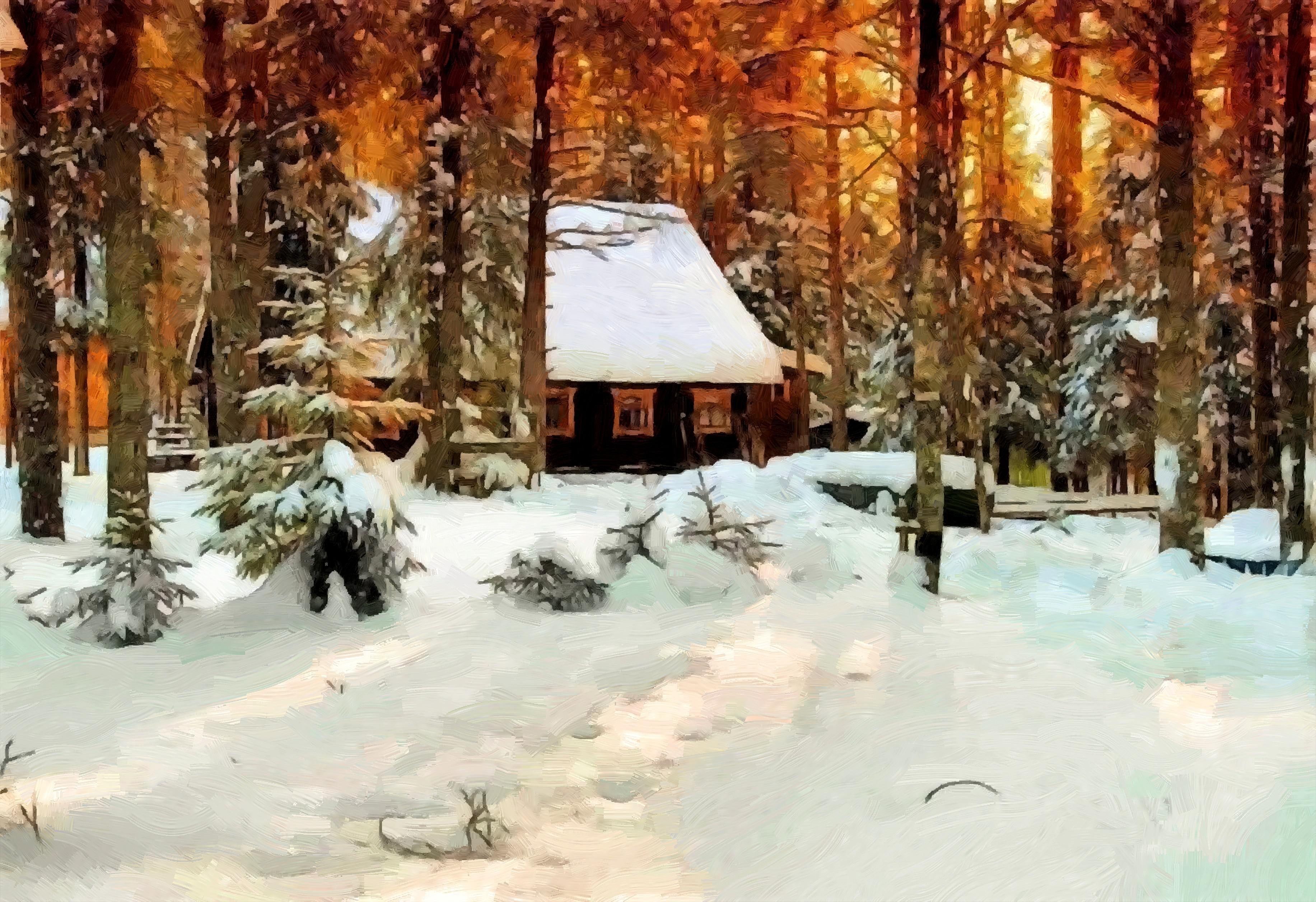 snow, pictorial, pictorial art, art, 2K, nature, winter, forests, HD Wallpaper