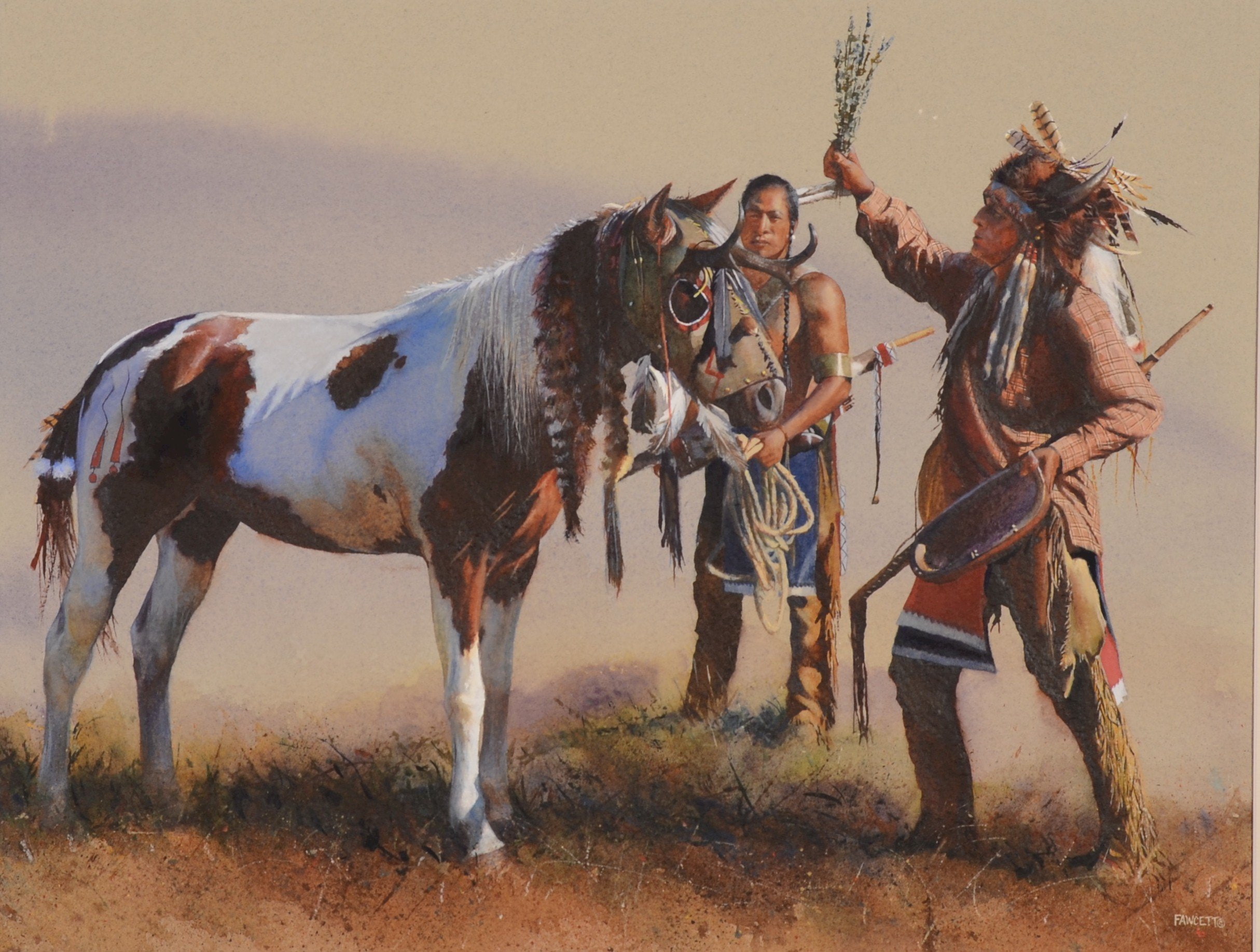 pictorial, horses, indians, native, 1080P, western, horse, fawcett, art, animals, indian, john, HD Wallpaper