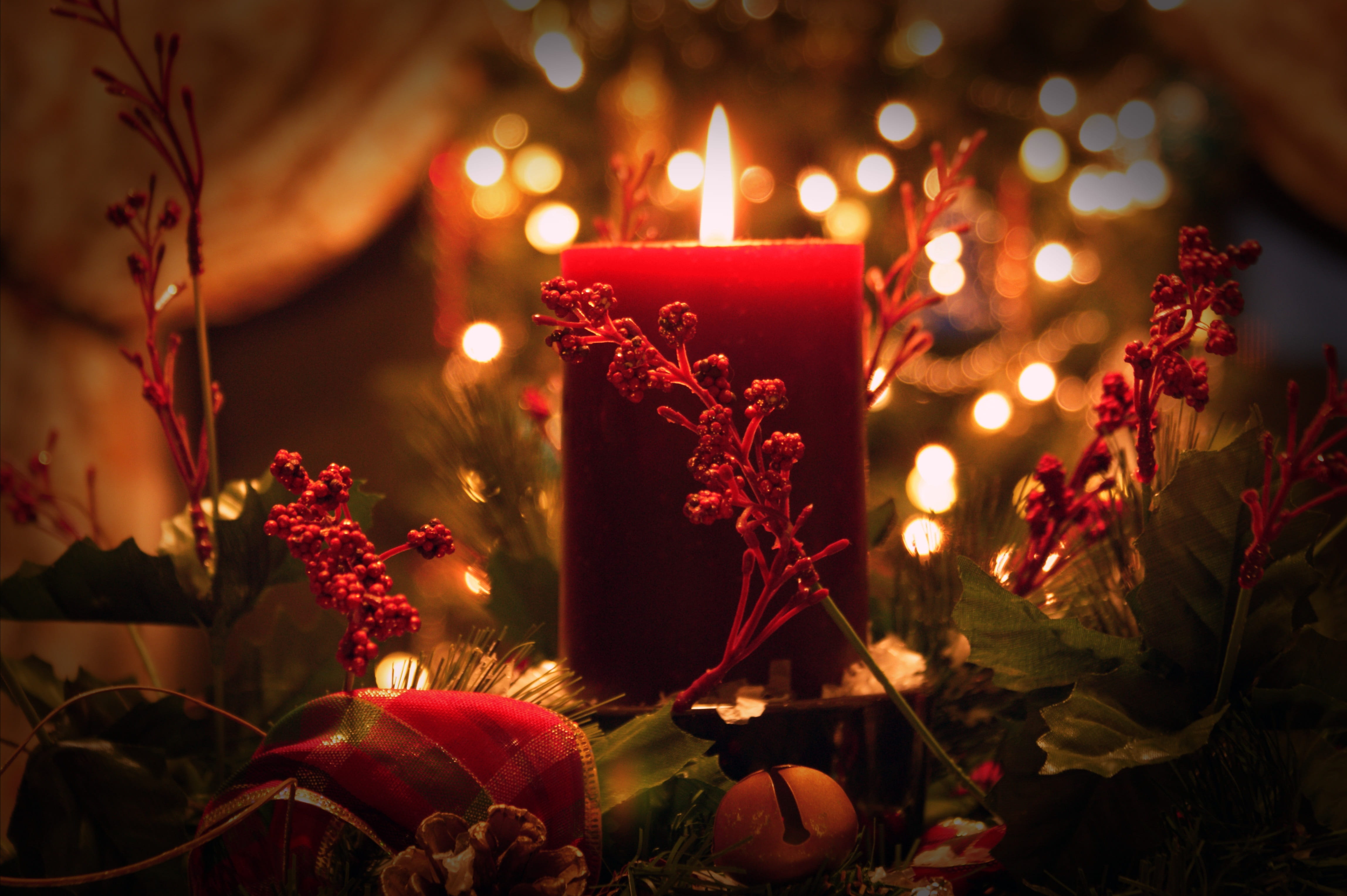 arrangement, 4K, new years eve, holiday, illuminated, christmas decoration, cozy, no people, christmas, burning, decor, xmas, festive, romantic, christmas lights, HD Wallpaper