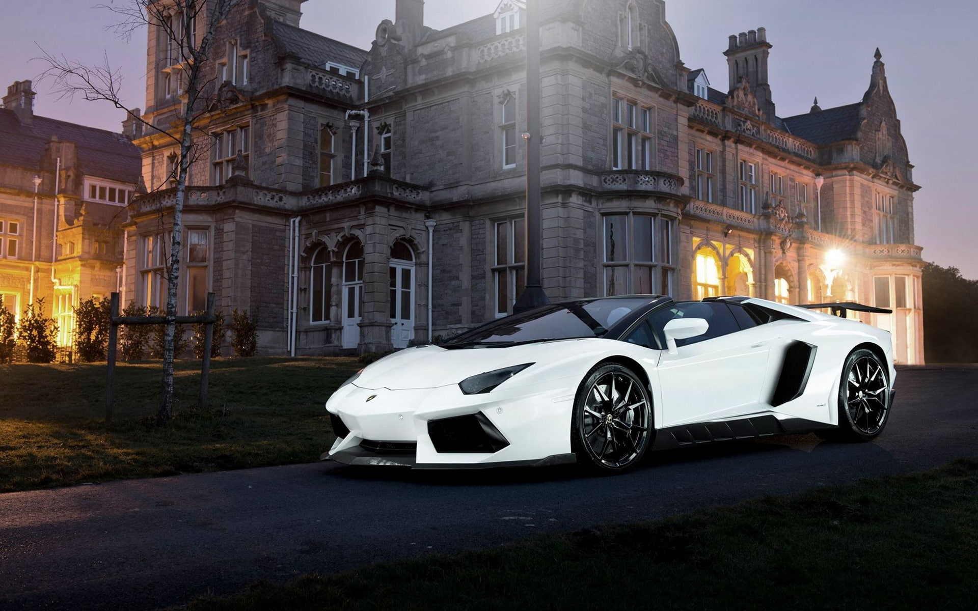 aventador, 1080P, Night, White, Lights, Lamborghini, House, Supercar, HD Wallpaper