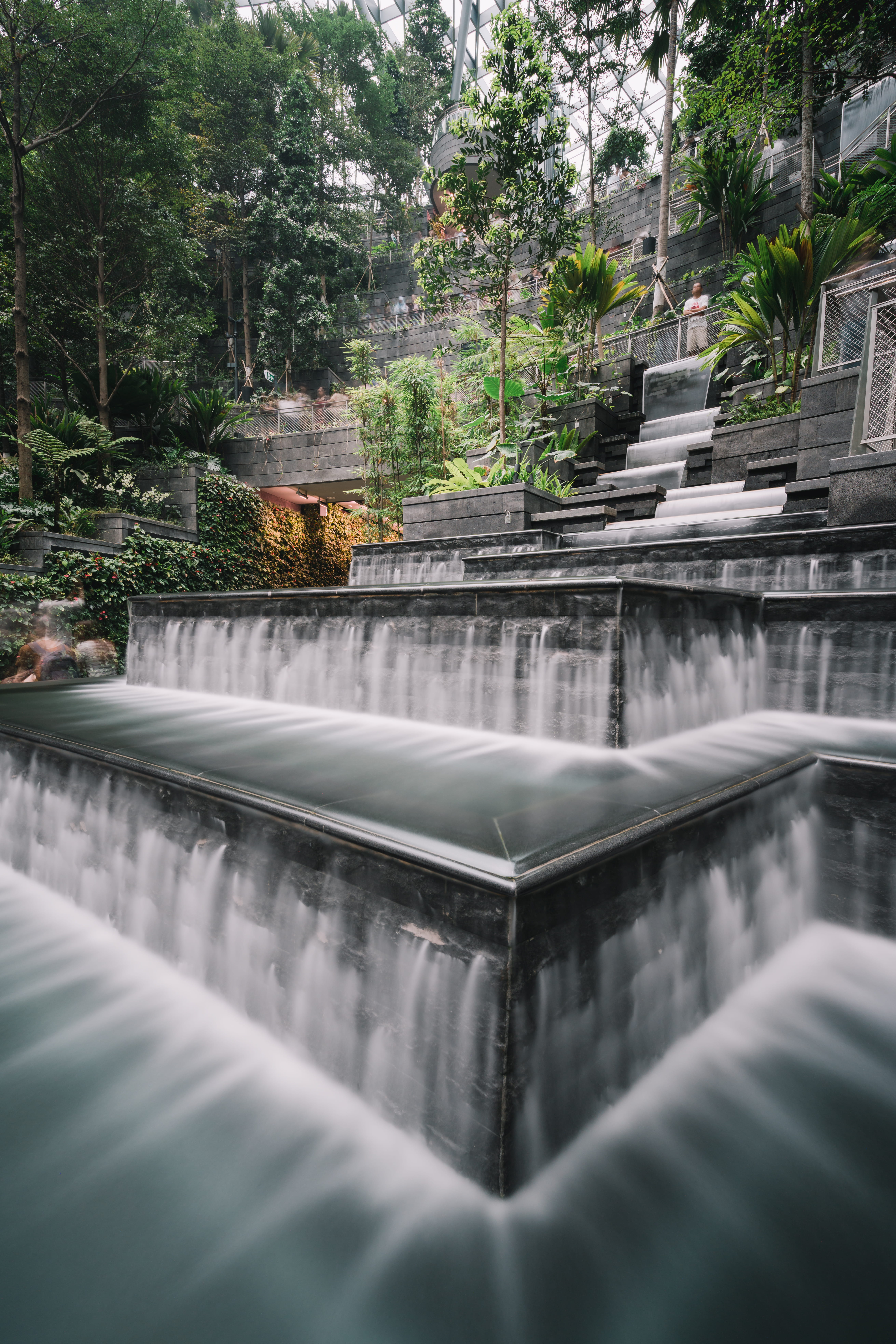 8K, slate, waterfront, beauty in nature, outdoors, canal, drinking fountain, person, waterfall, motion, rainforest, architecture, fern, day, scenics - nature, Phone HD Wallpaper