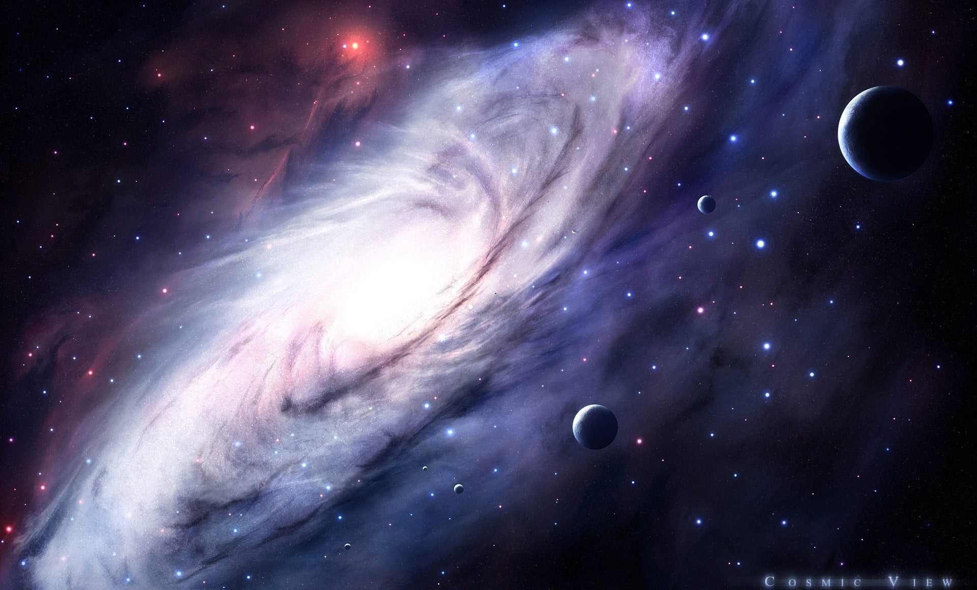 illustration, vortex, stars, galaxy, planets, nebula, 1080P, space, HD Wallpaper