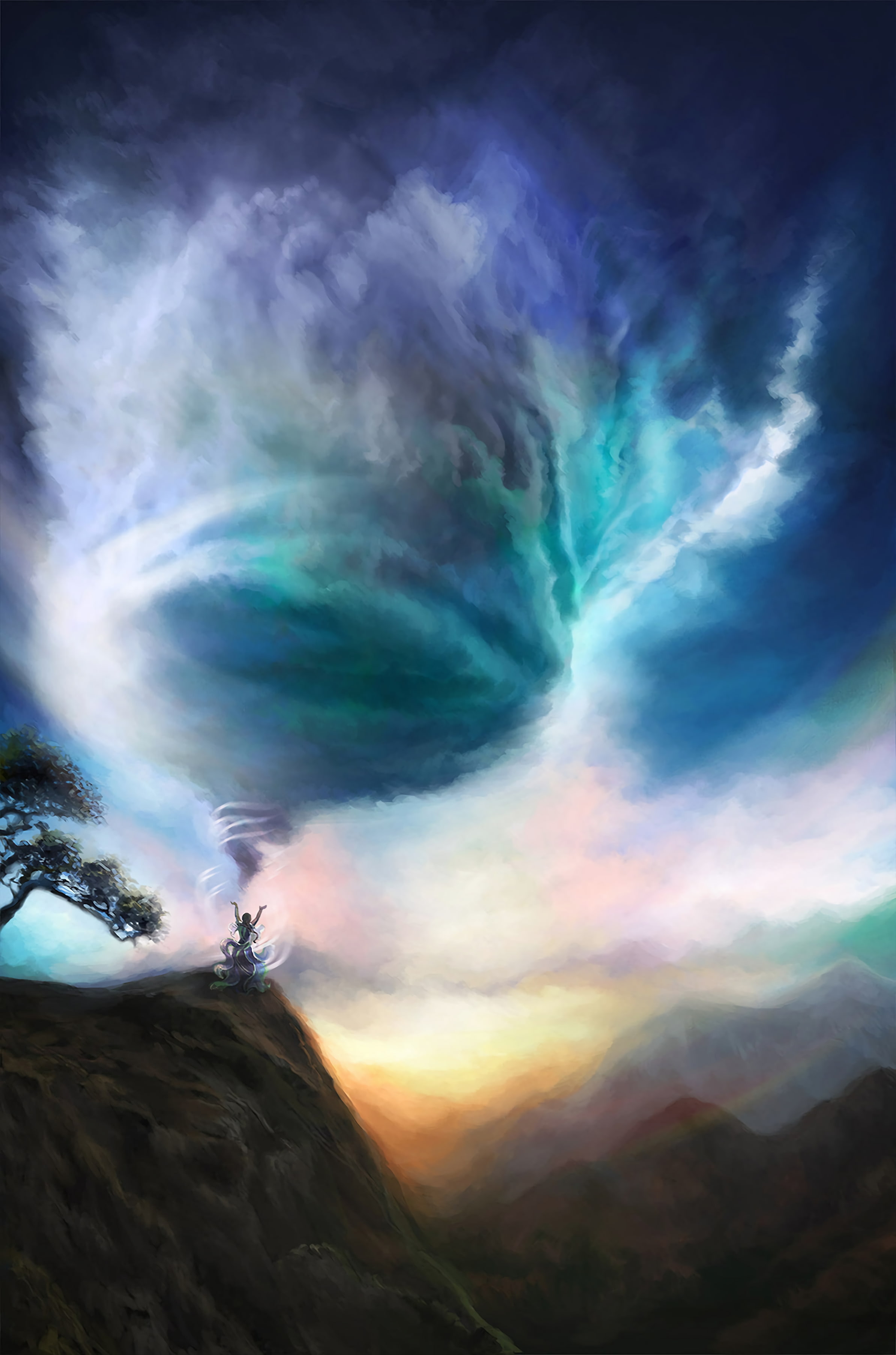 magic, hills, 2K, vortex, sky, art, Phone HD Wallpaper