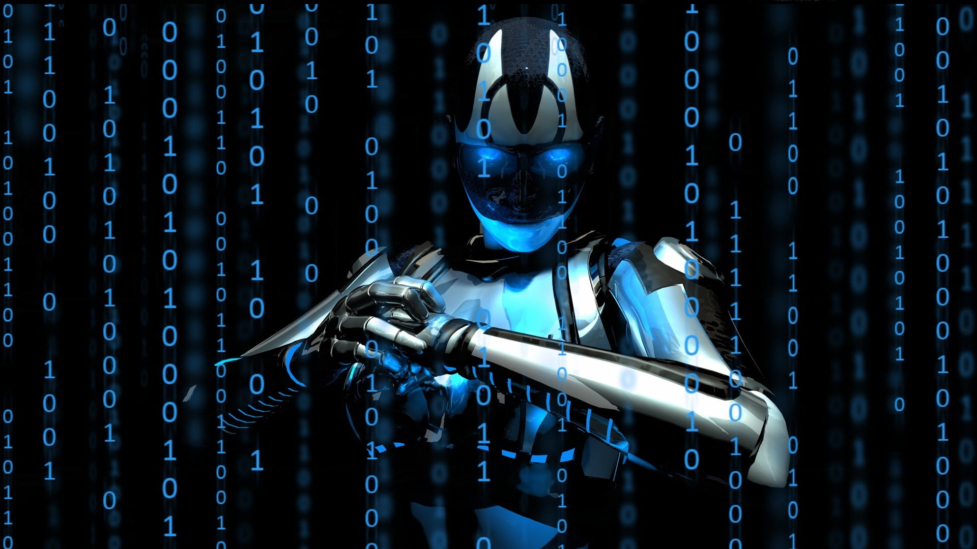 human representation, representation, 1080P, digital art, cyborg, silver colored, computer, front view, indoors, technology, connection, focus on foreground, HD Wallpaper