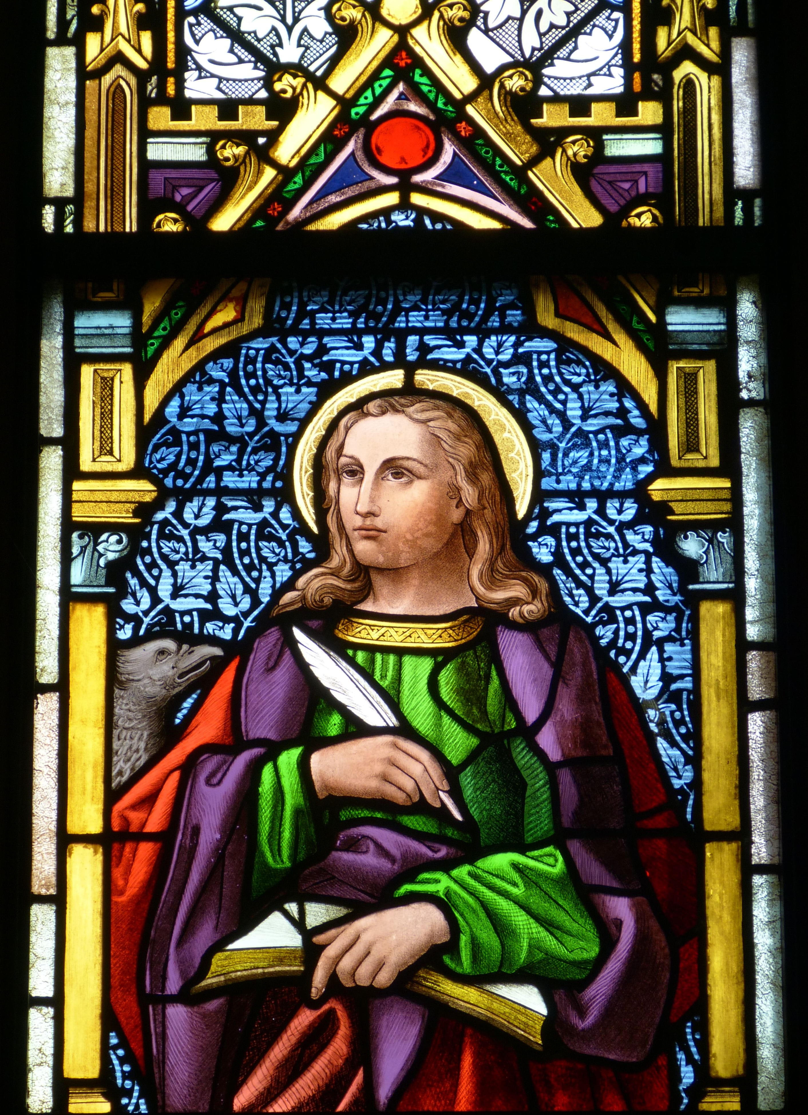 book, architecture, window, church, bible, ornate, no people, creativity, jesus Christ, spirituality, spring, religion, saint, Church Window, female likeness, Phone HD Wallpaper