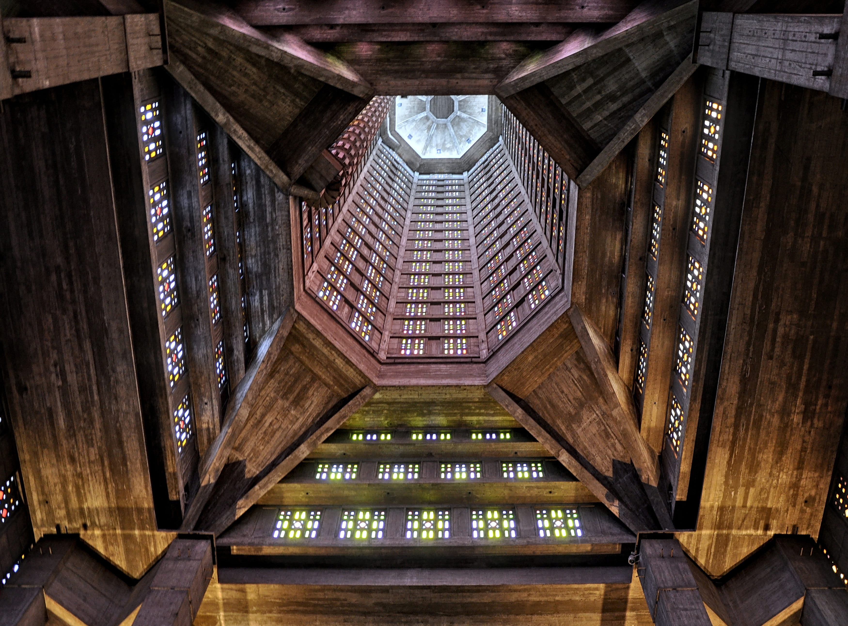 2K, place of worship, modern, belief, france, the past, inside, building, pattern, tower, travel destinations, perret, cathedral, architecture, no people, HD Wallpaper