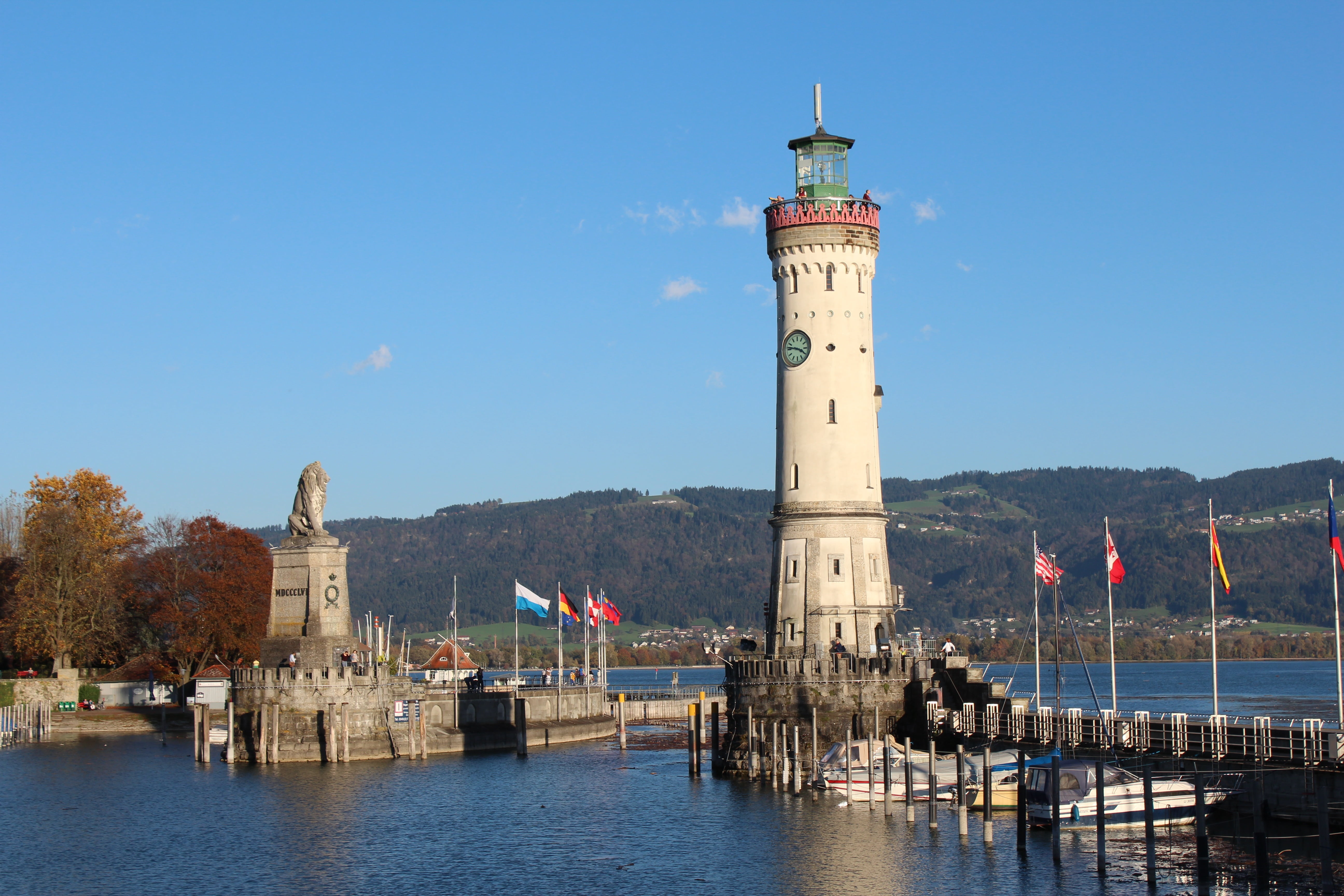 no people, water, waterfront, clear sky, sea, lake constance, lindau, building exterior, lighthouse, direction, nautical vessel, guidance, harbour entrance, HD Wallpaper
