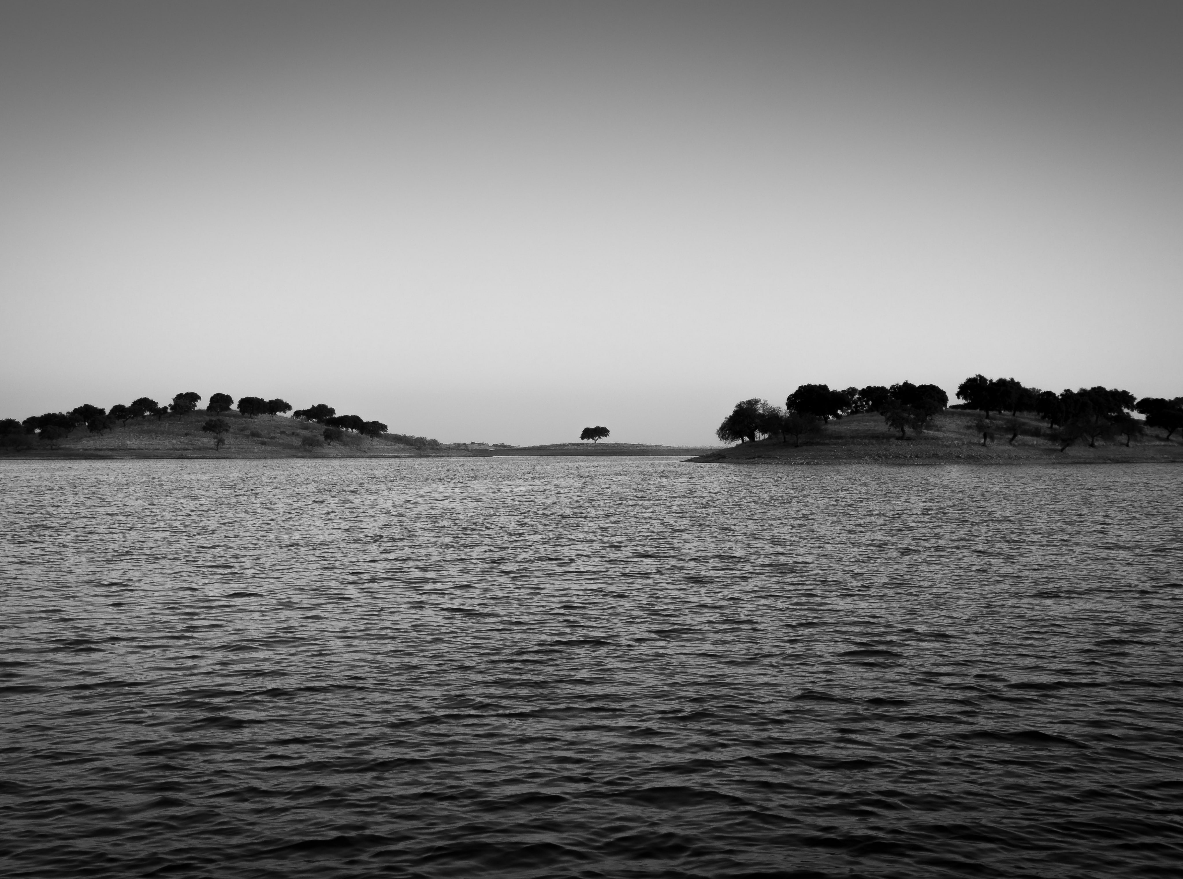 blackandwhite, silhouette, Photography, Moura, canoneos500d, sea, view into land, outdoors, tranquil scene, artificiallake, sky, Hills, 4K, Monochrome, HD Wallpaper