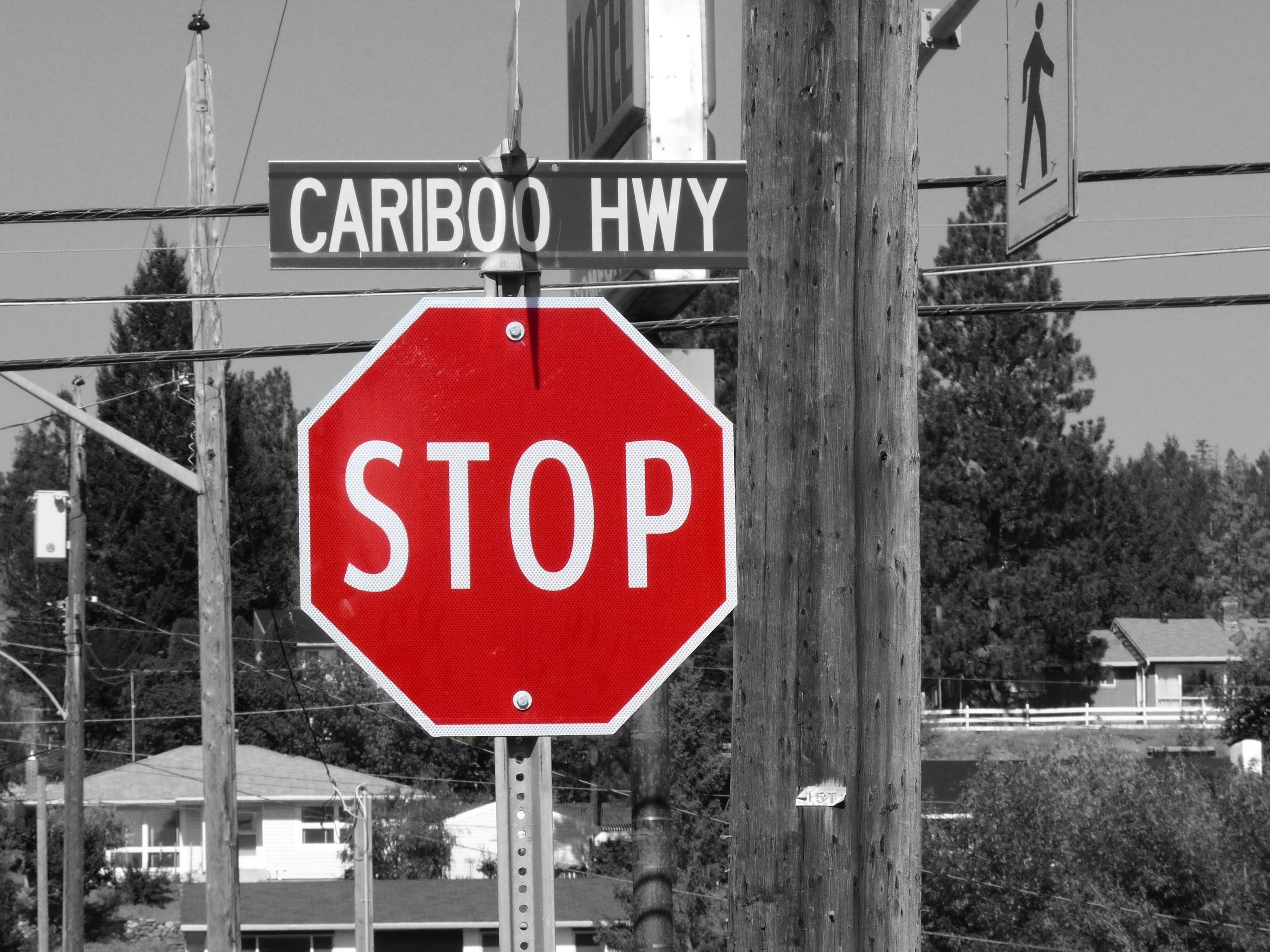 outdoors, attention, stop - single word, canada, building exterior, no people, warning sign, no further, Road Sign, information sign, information, text, HD Wallpaper