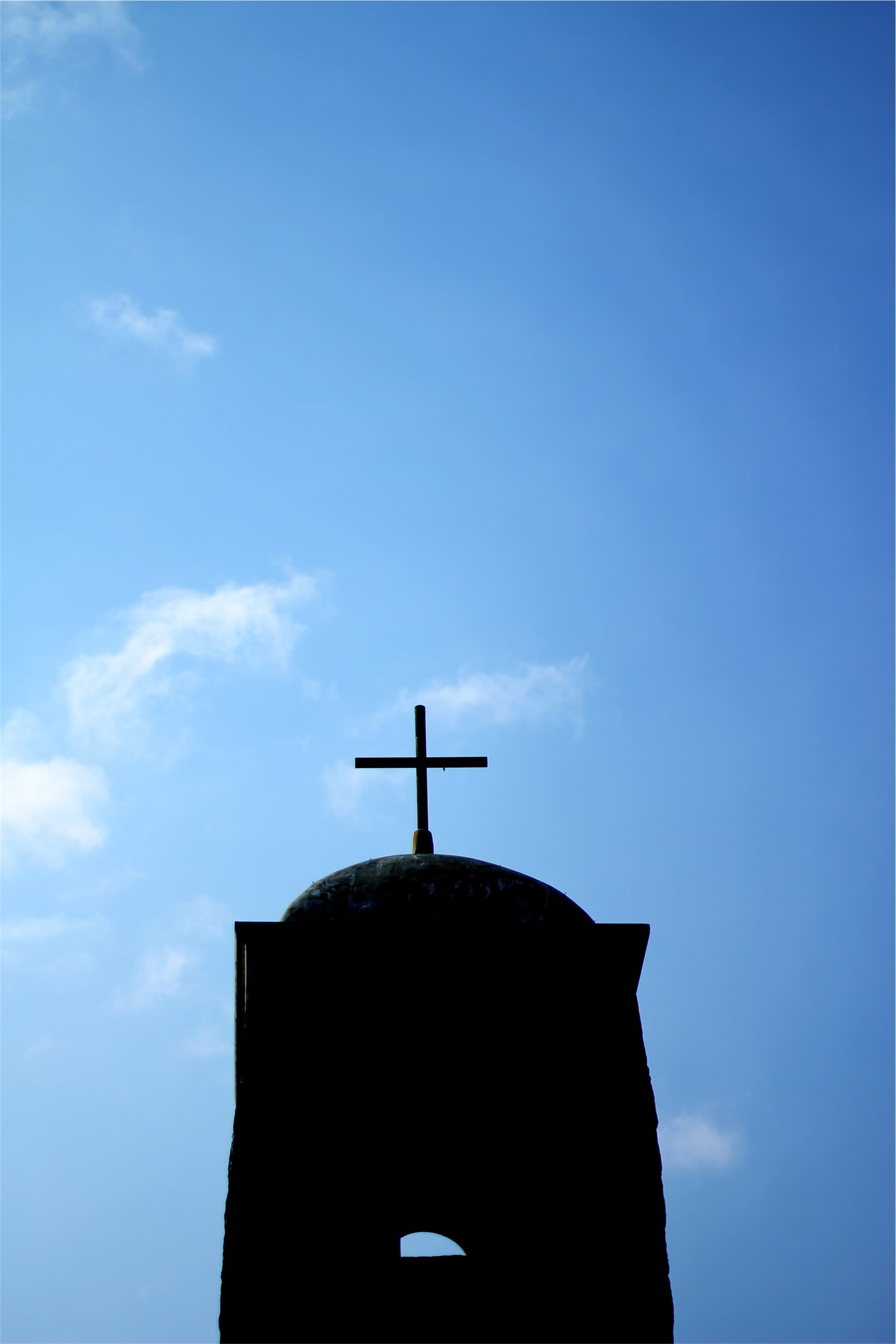 blue, no people, daytime, church, symbol, meteorology, guidance, sky, architecture, spirituality, weather vane, building exterior, silhouette, built structure, Phone HD Wallpaper