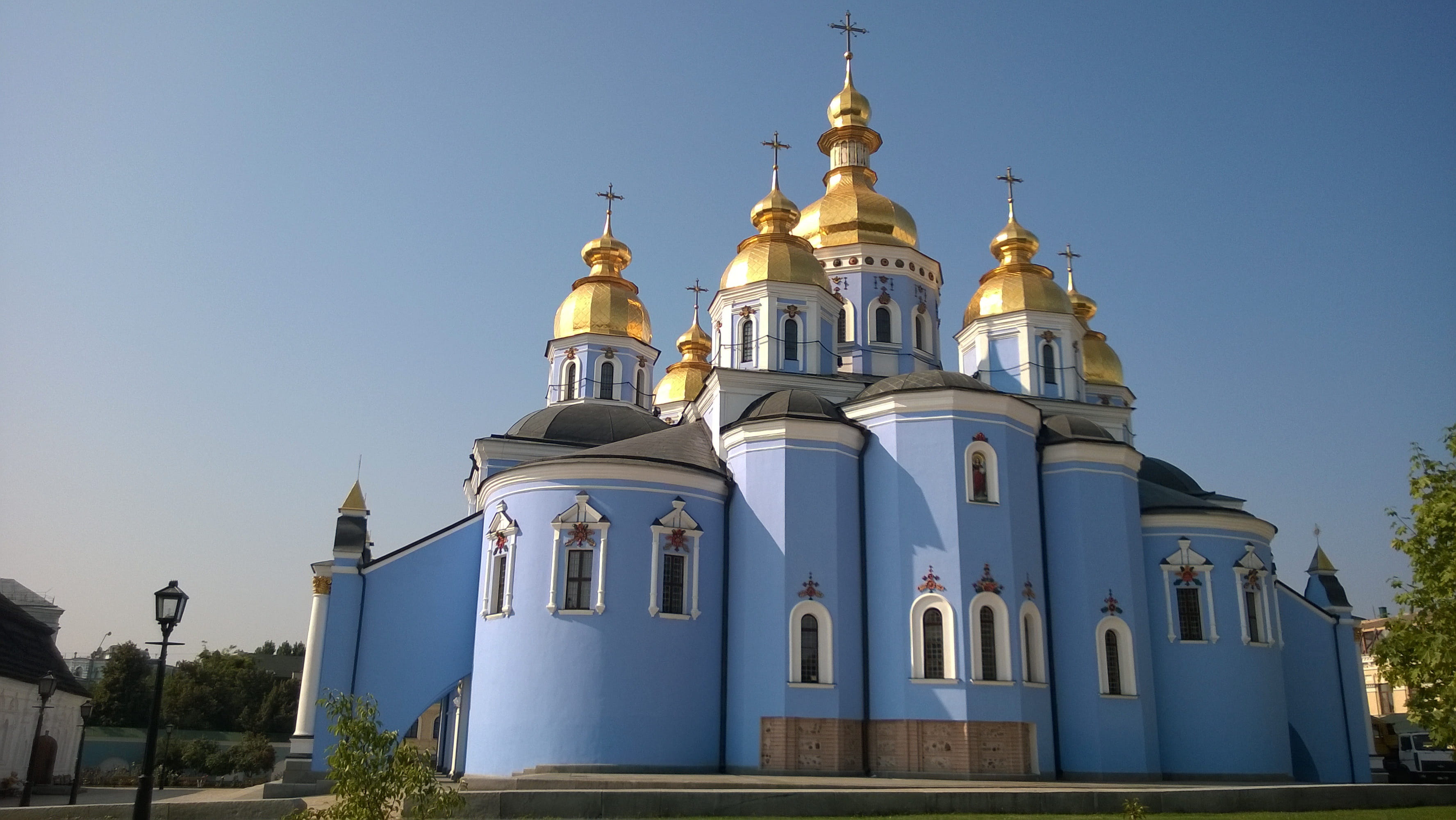 clear sky, spirituality, nature, building, travel destinations, Kiev, Gold, outdoors, history, blue, Ukraine, Church, belief, spire, building exterior, HD Wallpaper