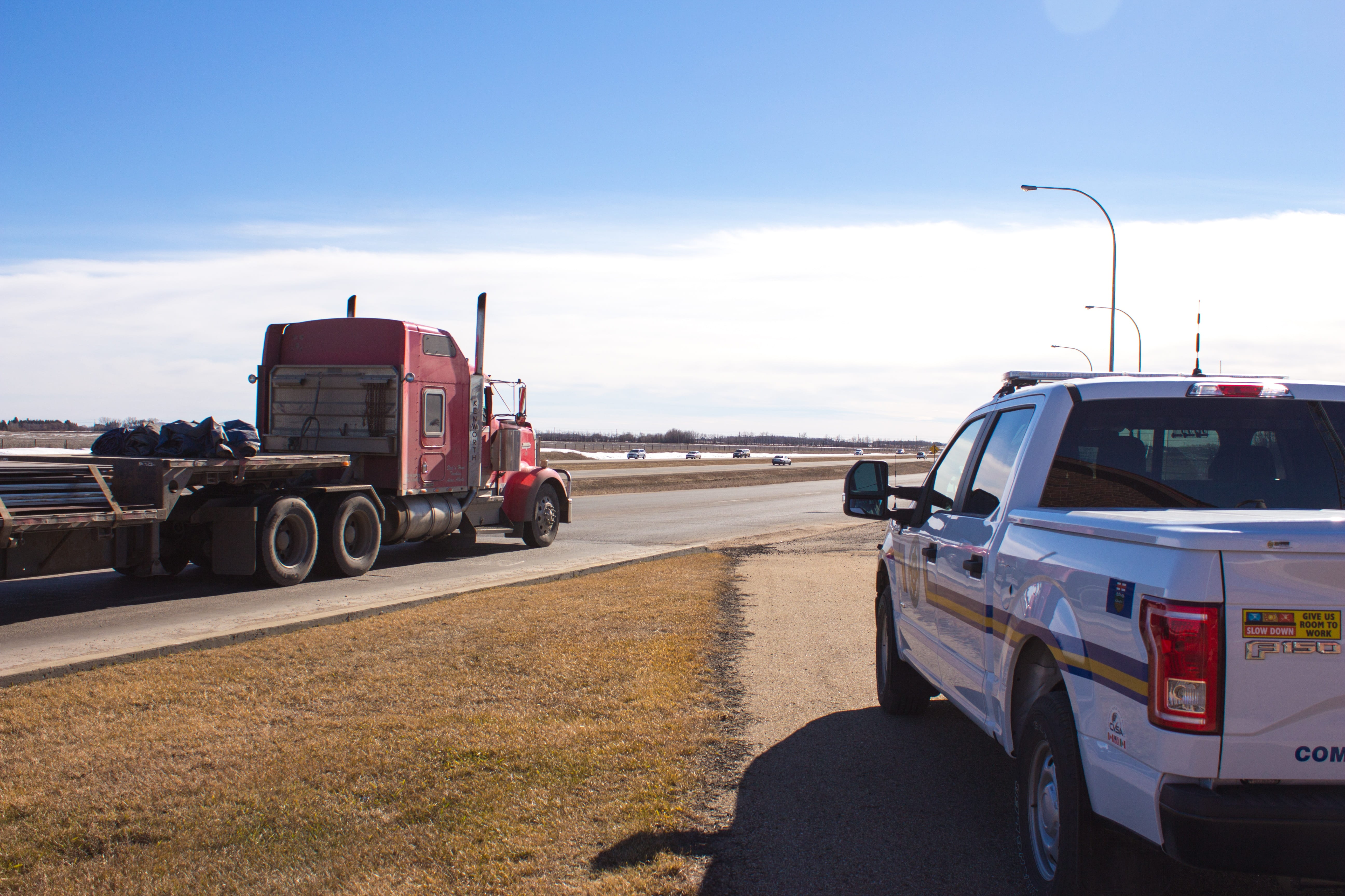 vehicle trailer, day, cloud - sky, trucking, near, safety, semi-truck, traffic, trailer, freight transportation, stationary, motor vehicle, nature, road, HD Wallpaper