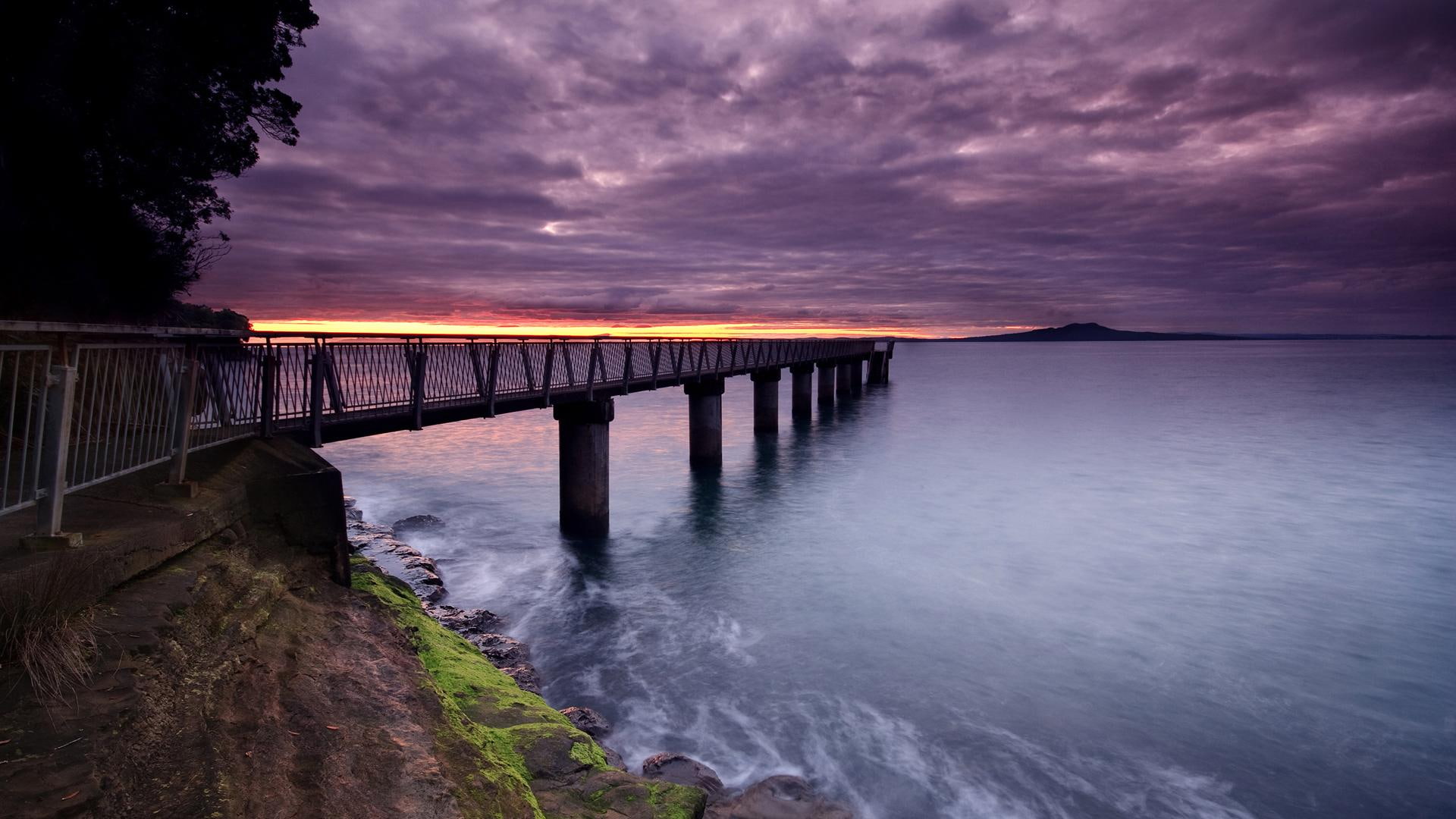 1080P, beach, beautiful, dock, path, black, 3d and abstract, metal, sunset, picture, HD Wallpaper