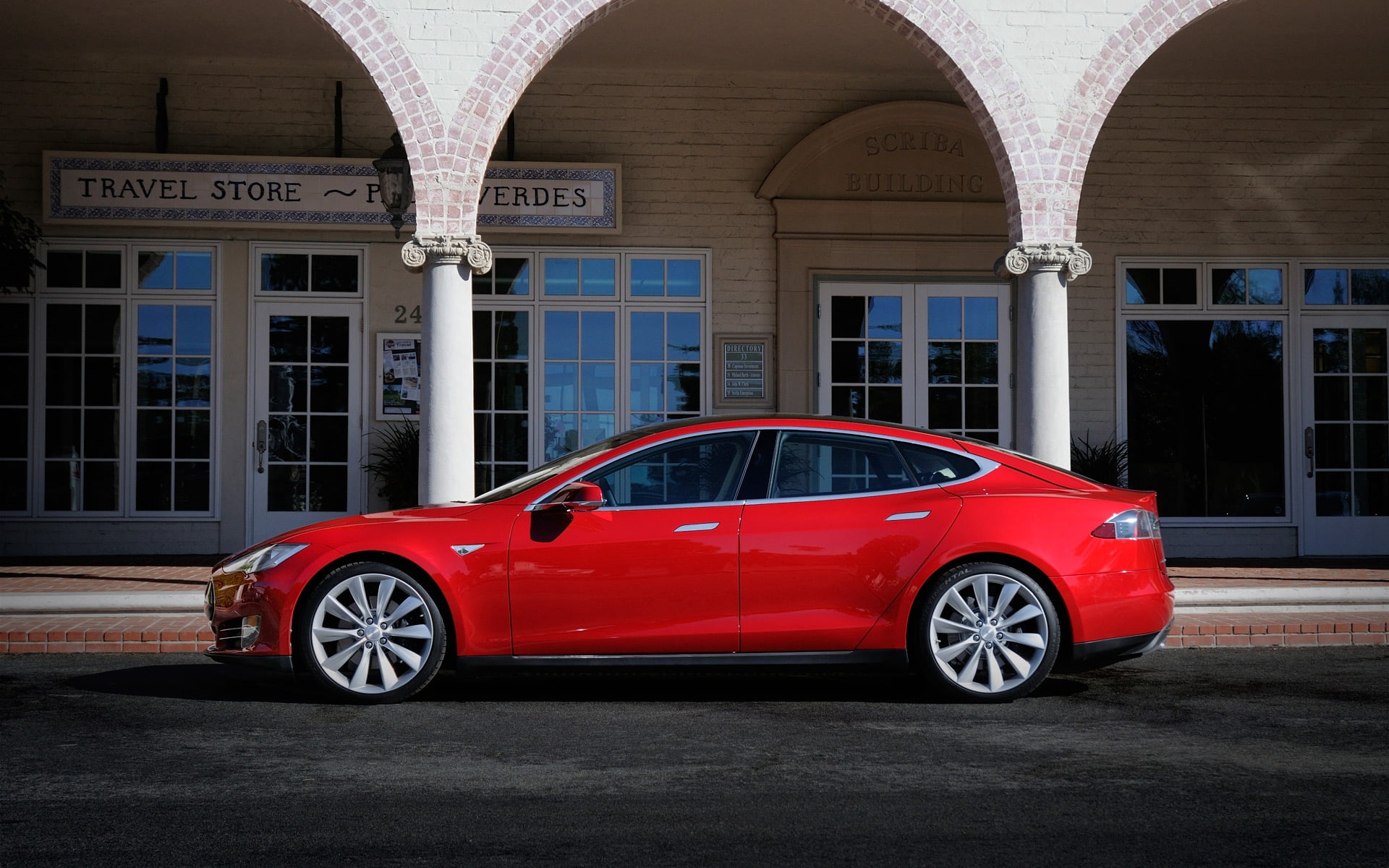 transportation, urban Scene, car, arch, building exterior, luxury, tesla model s, land Vehicle, engine, parking Lot, editorial, building, architecture, HD Wallpaper