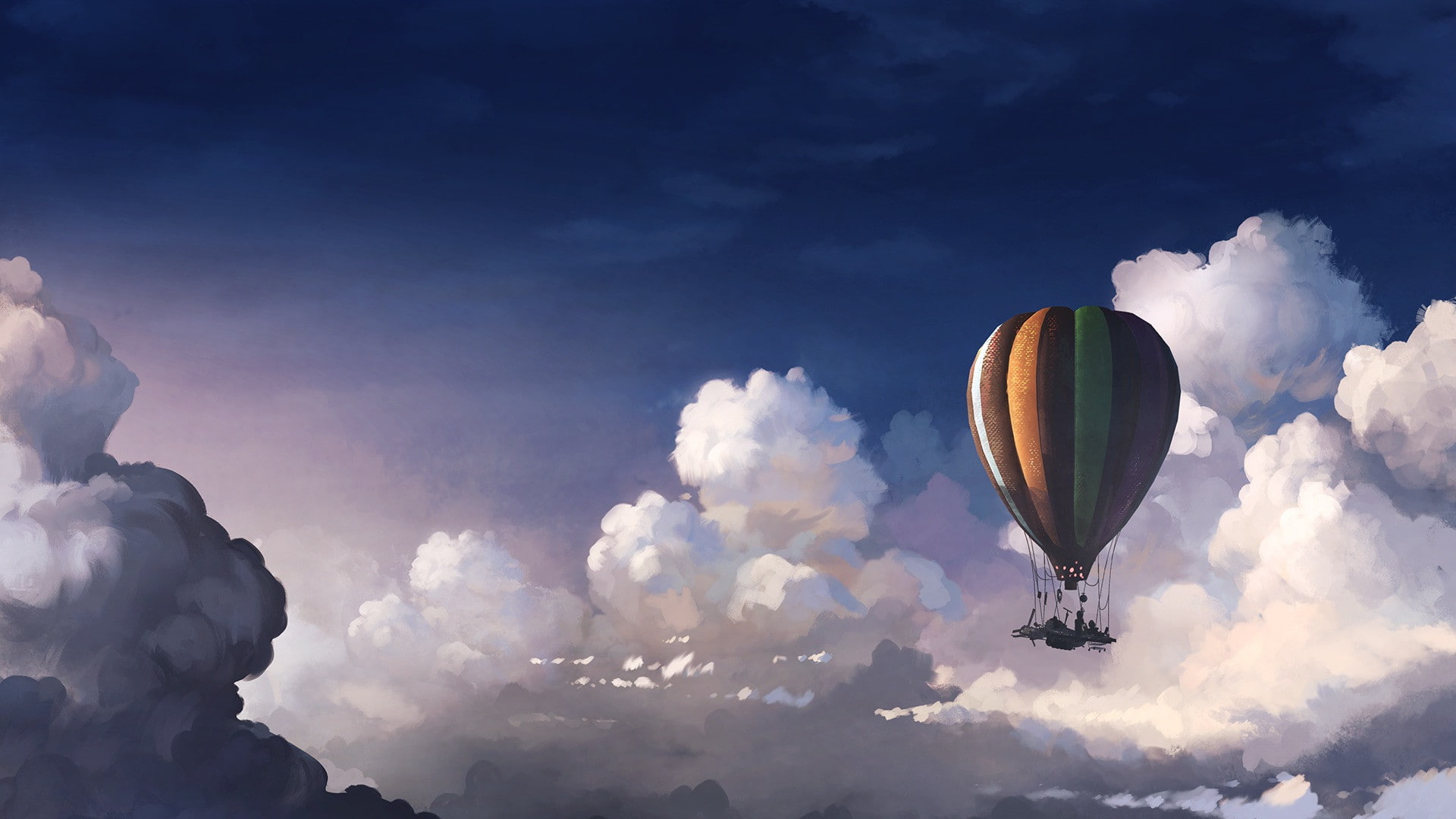 balloon, digital/artwork, clouds, hd, 1080P, drawing, HD Wallpaper