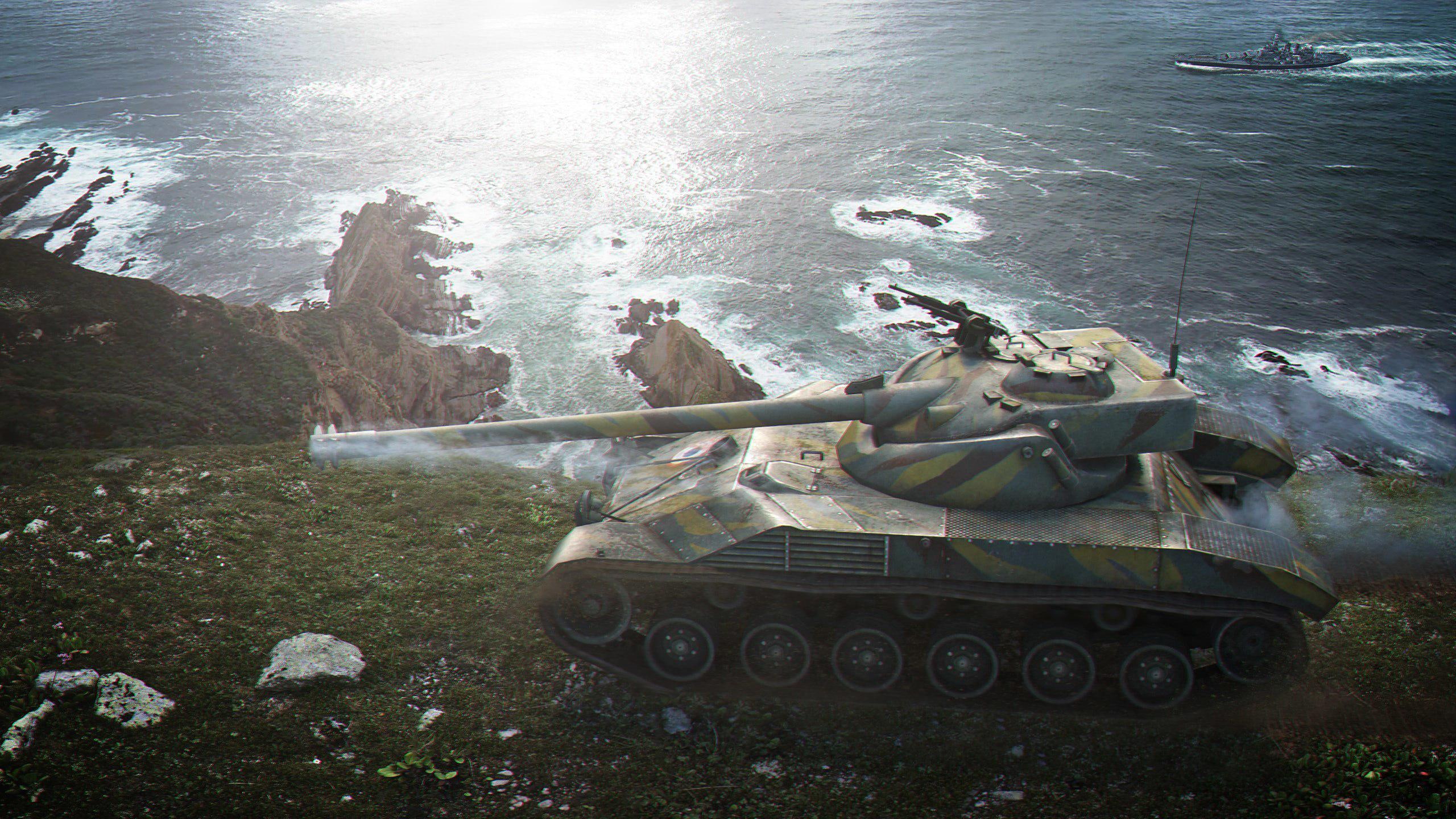 world, 3d graphics, d, coast, illustration, body, tanks, games, world of tanks, war, t, tank, bat, near, tanks from games, graphics, 2K, green, water, HD Wallpaper