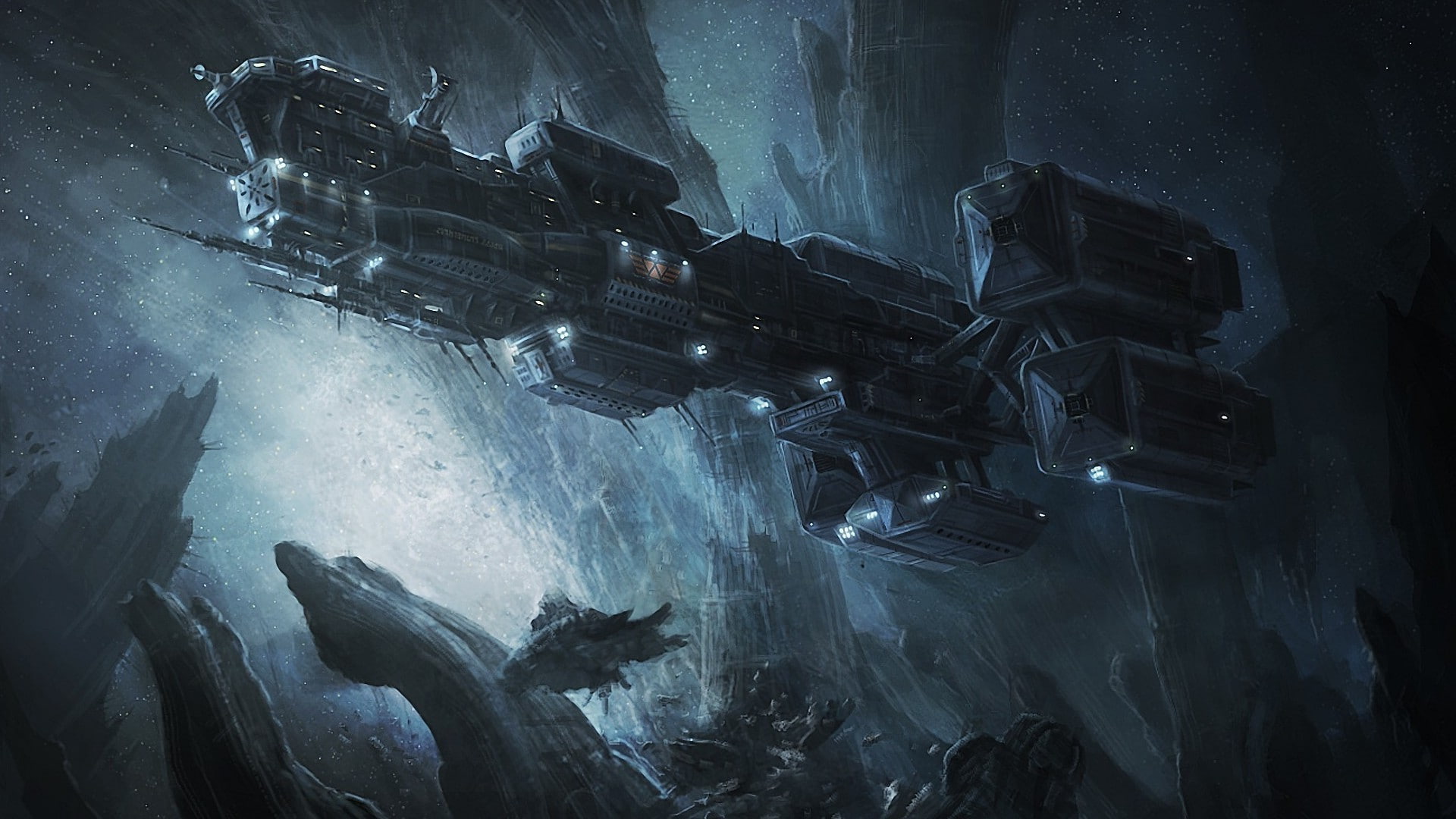 water, artwork digital art spaceship alien movie weyland corporation space, large group of objects, low angle view, technology, nature, smoke - physical structure, HD Wallpaper