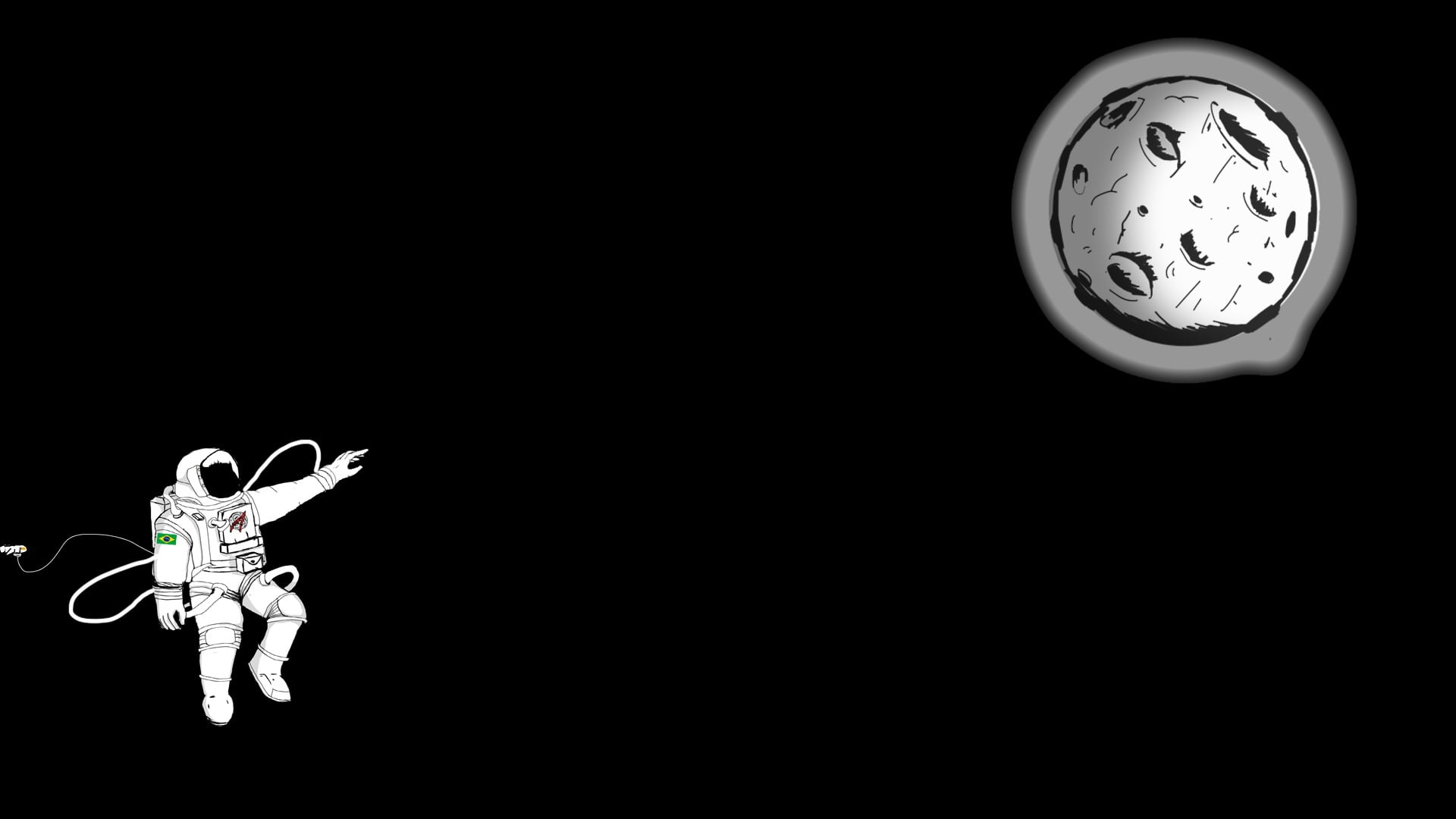 hemlmet, black background, digital art, Moon, situation, minimalism, spacesuit, simple background, artwork, 1080P, astronaut, HD Wallpaper
