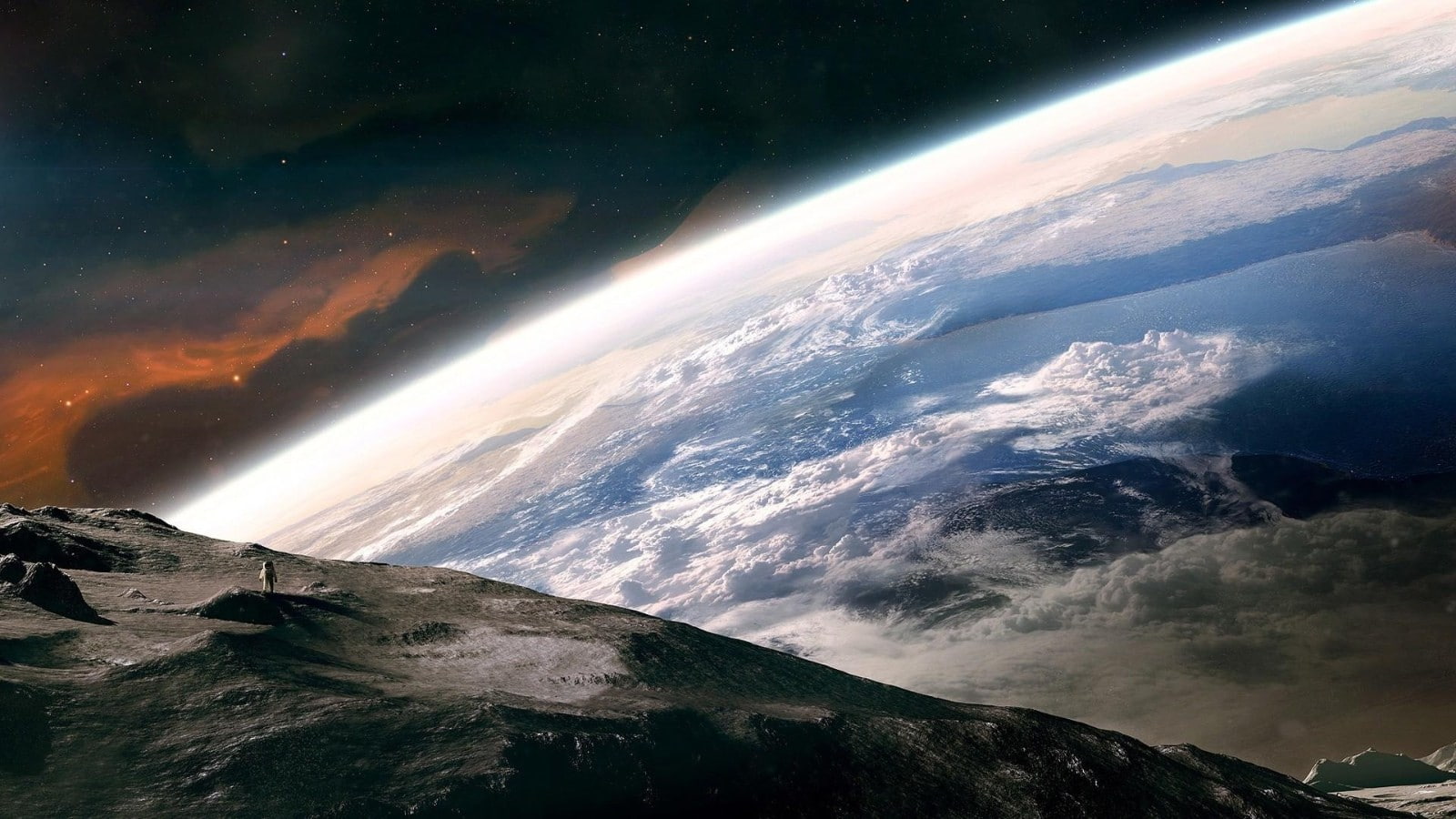 720P, astronaut, stars, spacesuit, Moon, space art, space, digital art, planet, HD Wallpaper