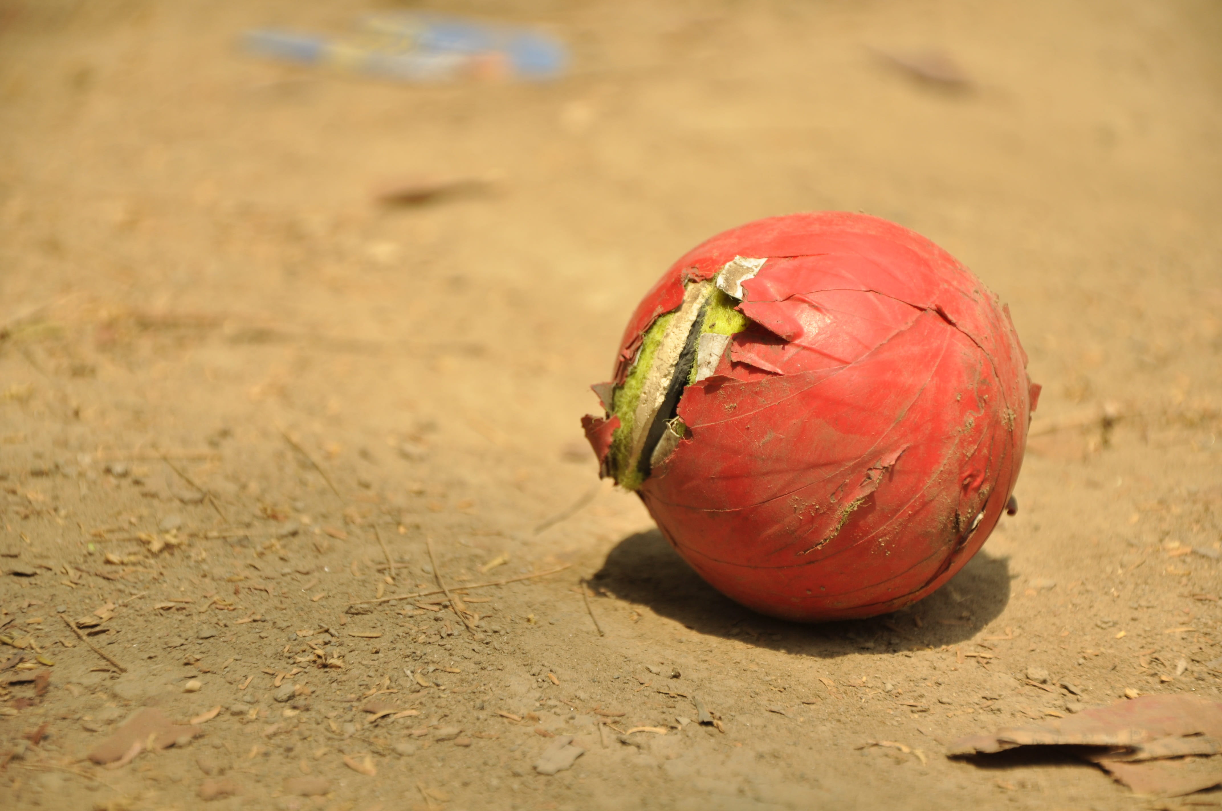 Sports, focus on foreground, nature, still life, Cricket, wellbeing, Game, freshness, apple - fruit, ripe, outdoors, food and drink, 4K, red, sand, day, HD Wallpaper