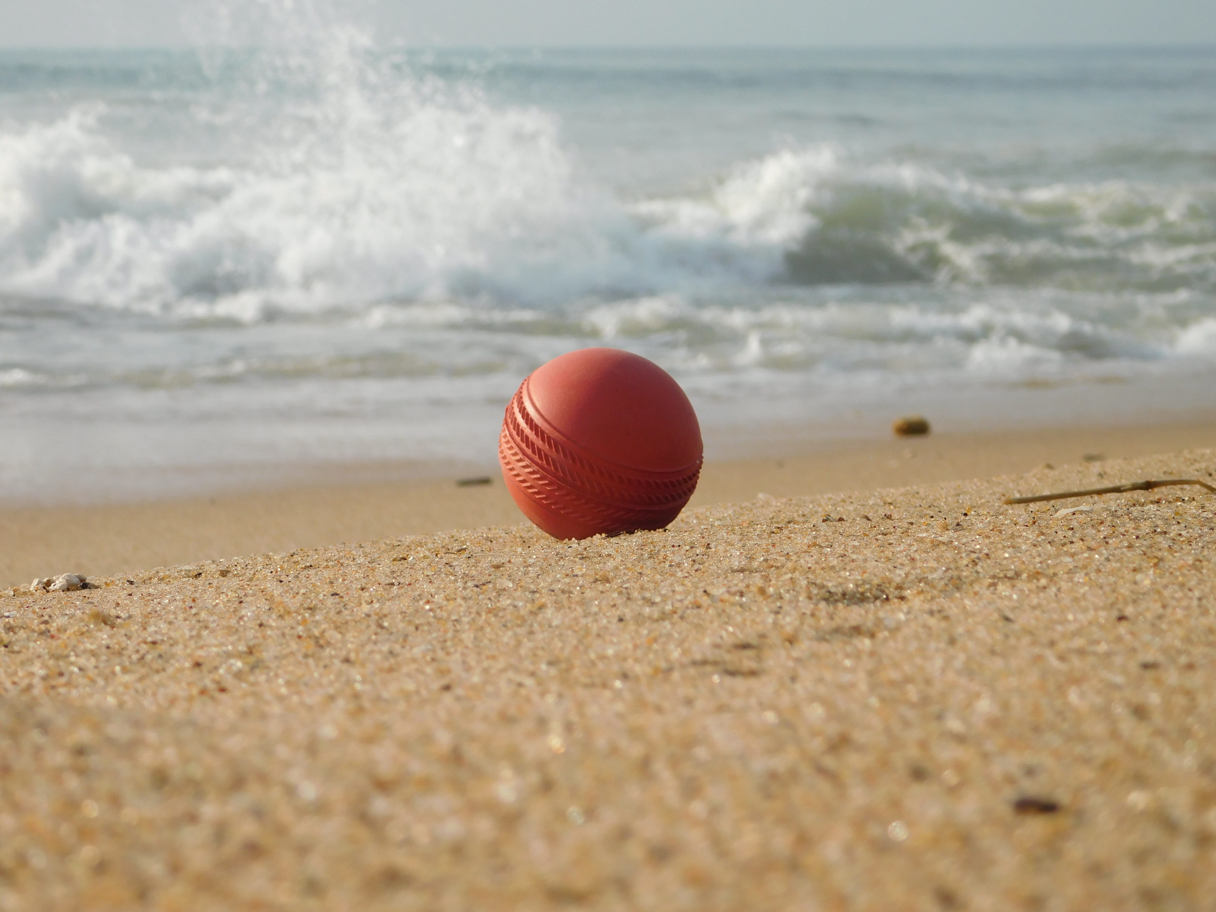 motion, beauty in nature, sea, ball, sand, land, beach, water, horizon over water, selective focus, nature, cricket, outdoors, 4K, horizon, wave, no people, HD Wallpaper