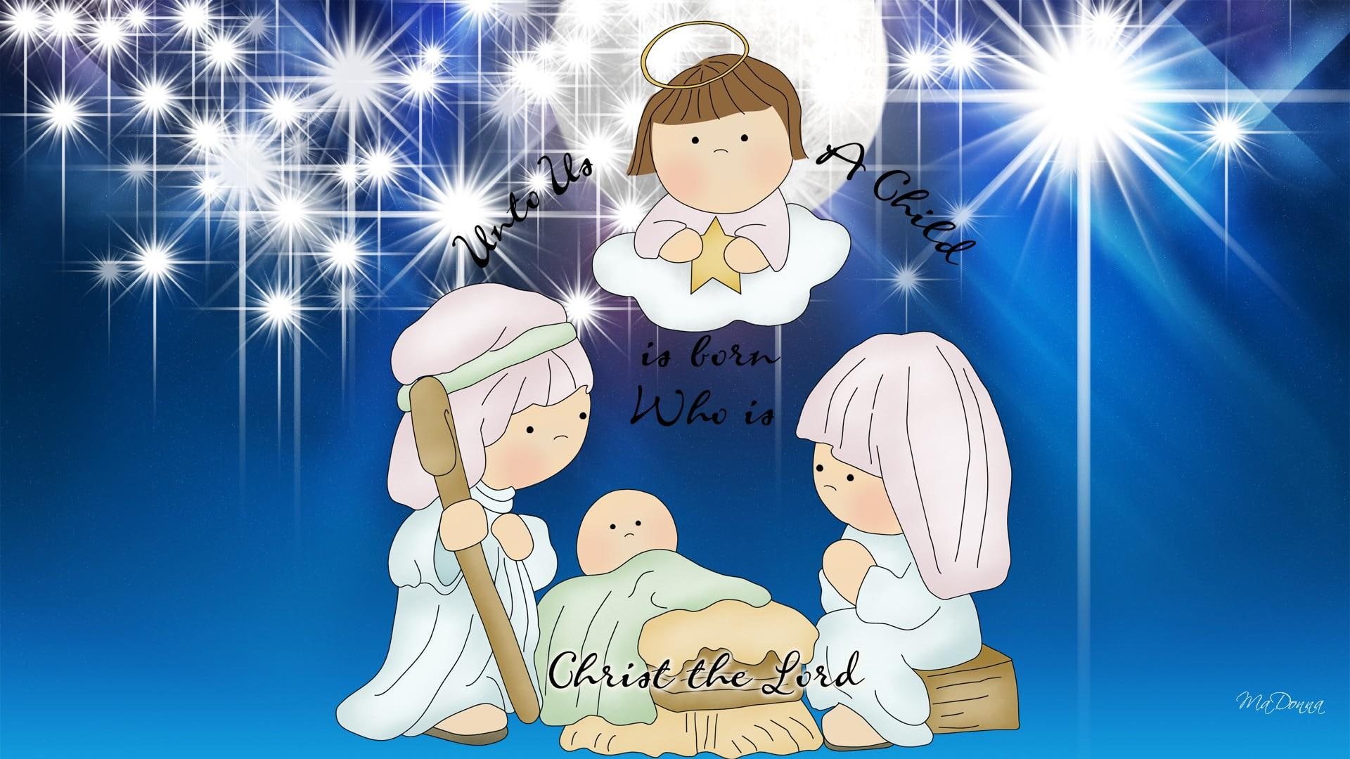 christmas, unto, feliz navidad, us, nativity, stars, 1080P, blue, born, child, bright, religious, jose, firefox persona, HD Wallpaper