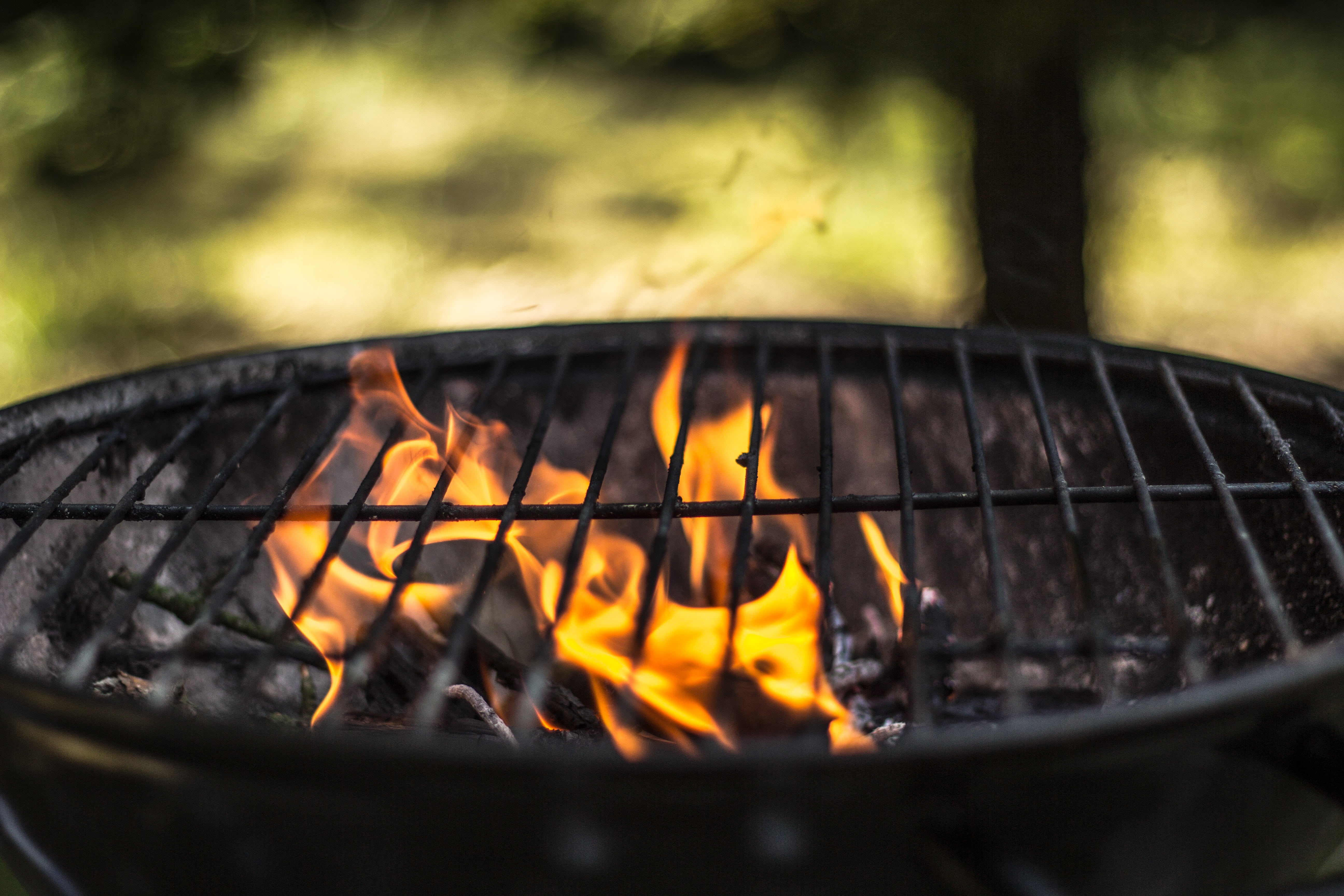 barbecue at the, heat - Temperature, wood - material, outdoors, bake, no people, 5K, season on the grill, food, grilled, fire - Natural Phenomenon, selective focus, HD Wallpaper