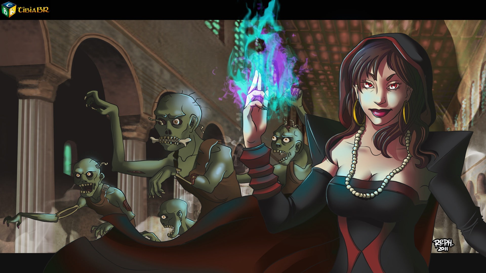 skeleton, creature, pc gaming, drawing, 1080P, pc, gaming, rpg, tibia, women, HD Wallpaper