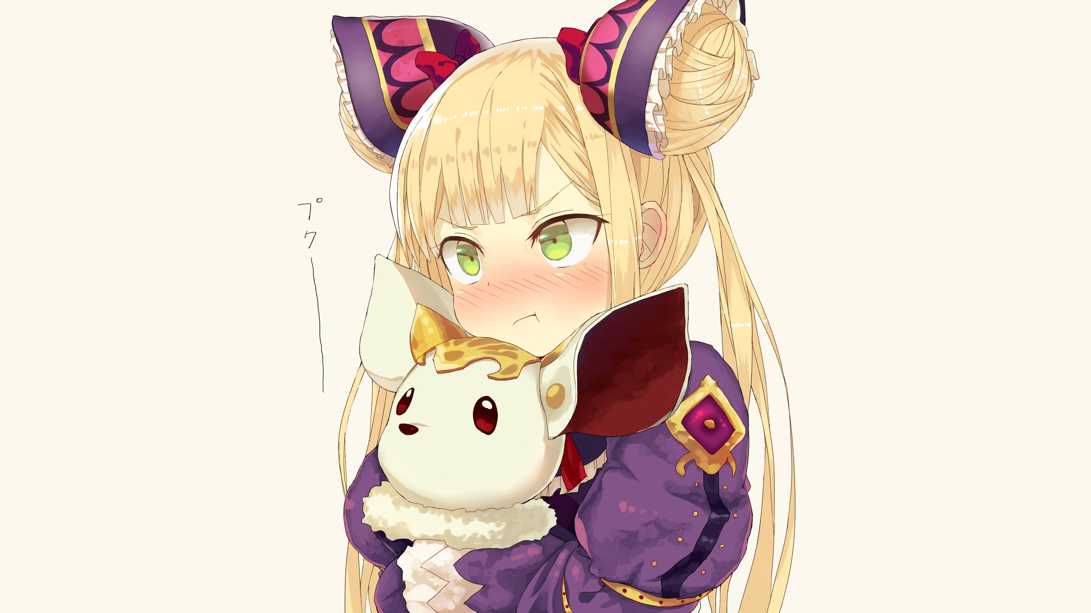 no people, doll, cute, mammal, shadowverse, Anime, male likeness, 2K, anime style, luna, art and craft, white background, creativity, representation, scarf, HD Wallpaper