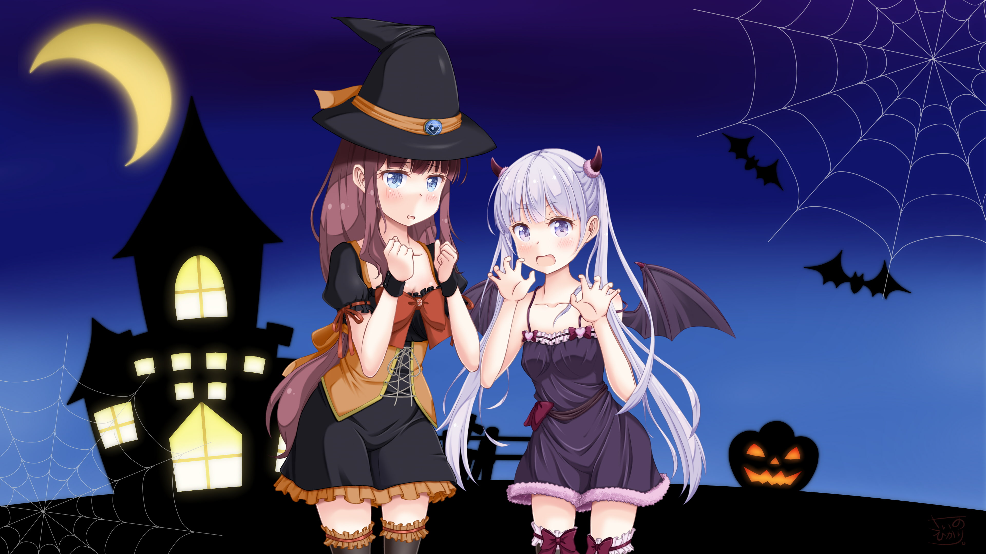 Anime, Hifumi Takimoto, New Game!, Aoba Suzukaze, 4K, Halloween, HD Wallpaper