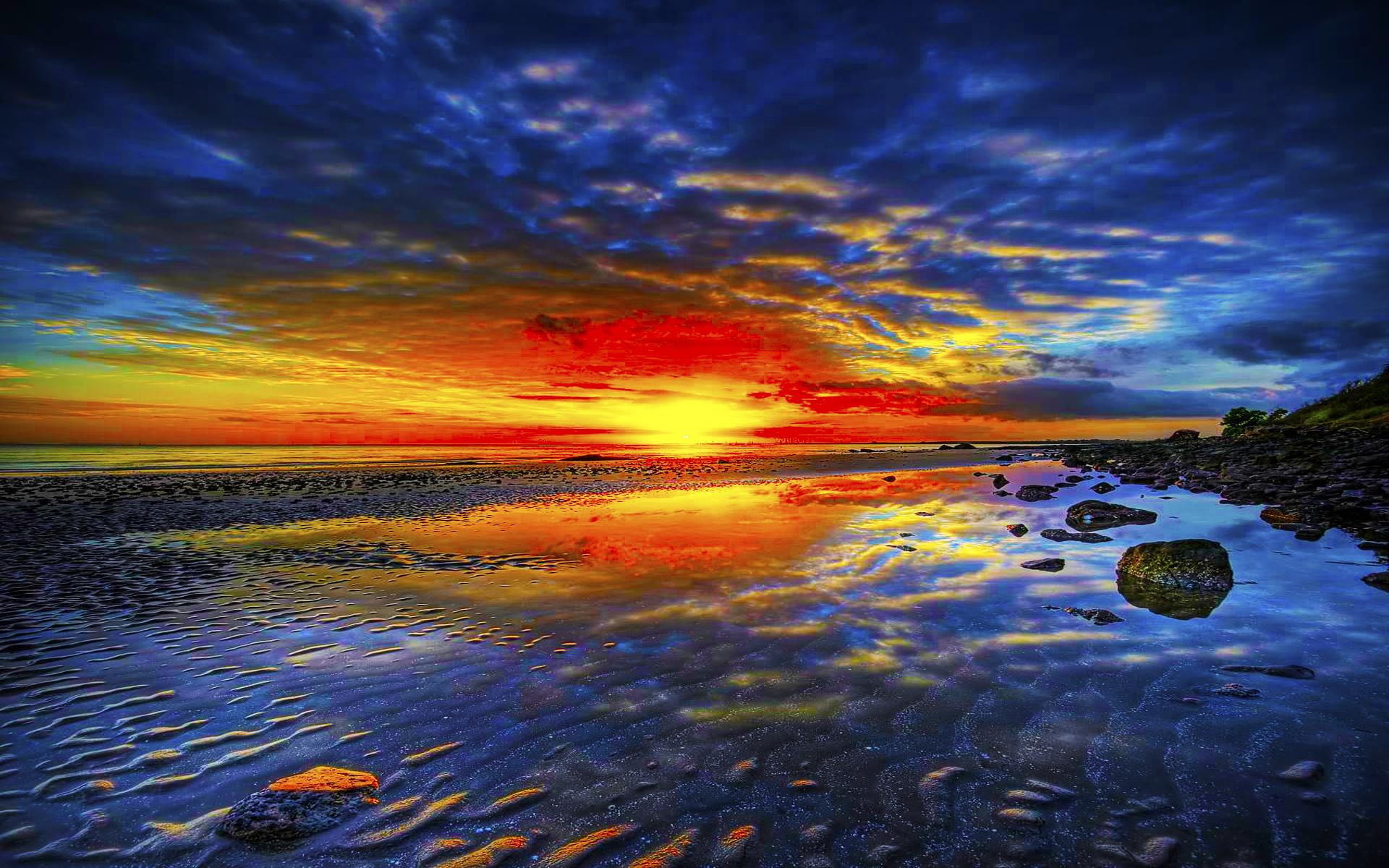 give, 3d and abstract, clouds, reflection, break, colorful, 1080P, beach, rocks, HD Wallpaper