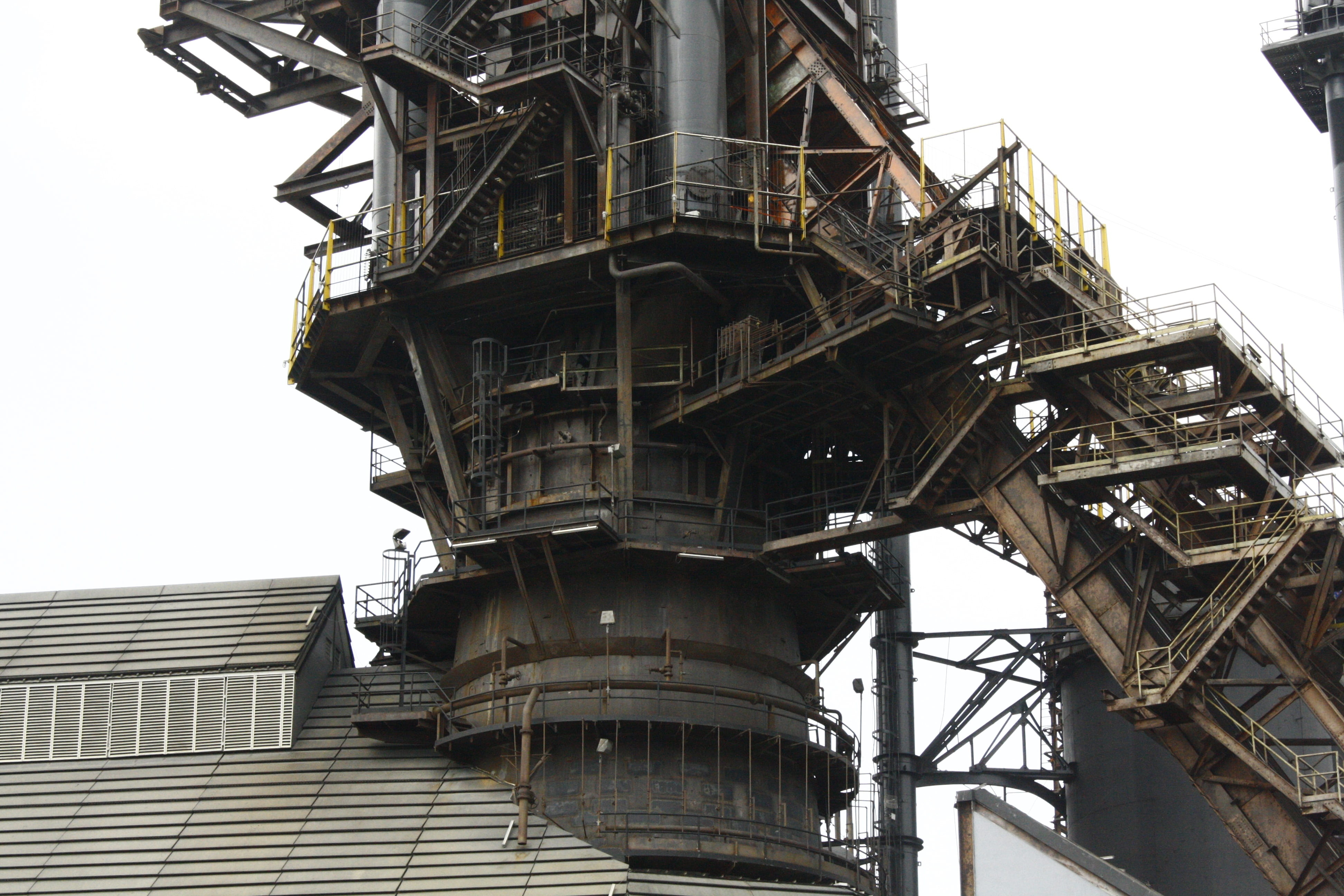 metallurgy, built structure, construction industry, no people, staircase, clear sky, connection, 4K, development, low angle view, fundidora, industry, HD Wallpaper