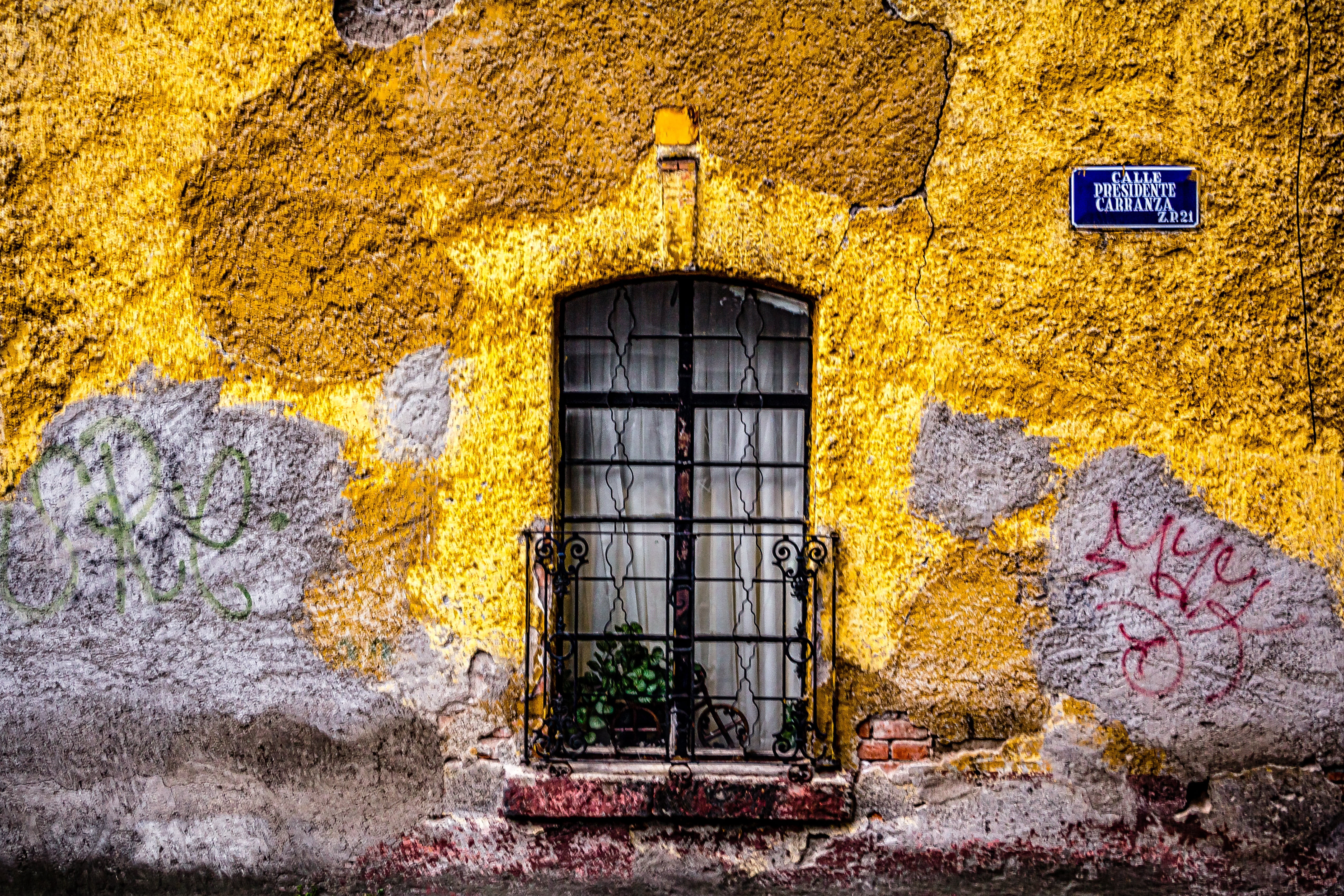 yellow, street, rustic, weathered, steel, grills, blue, mexico, building, architecture, outdoors, 4K, deteriorated, wall, wall - Building Feature, built structure, HD Wallpaper