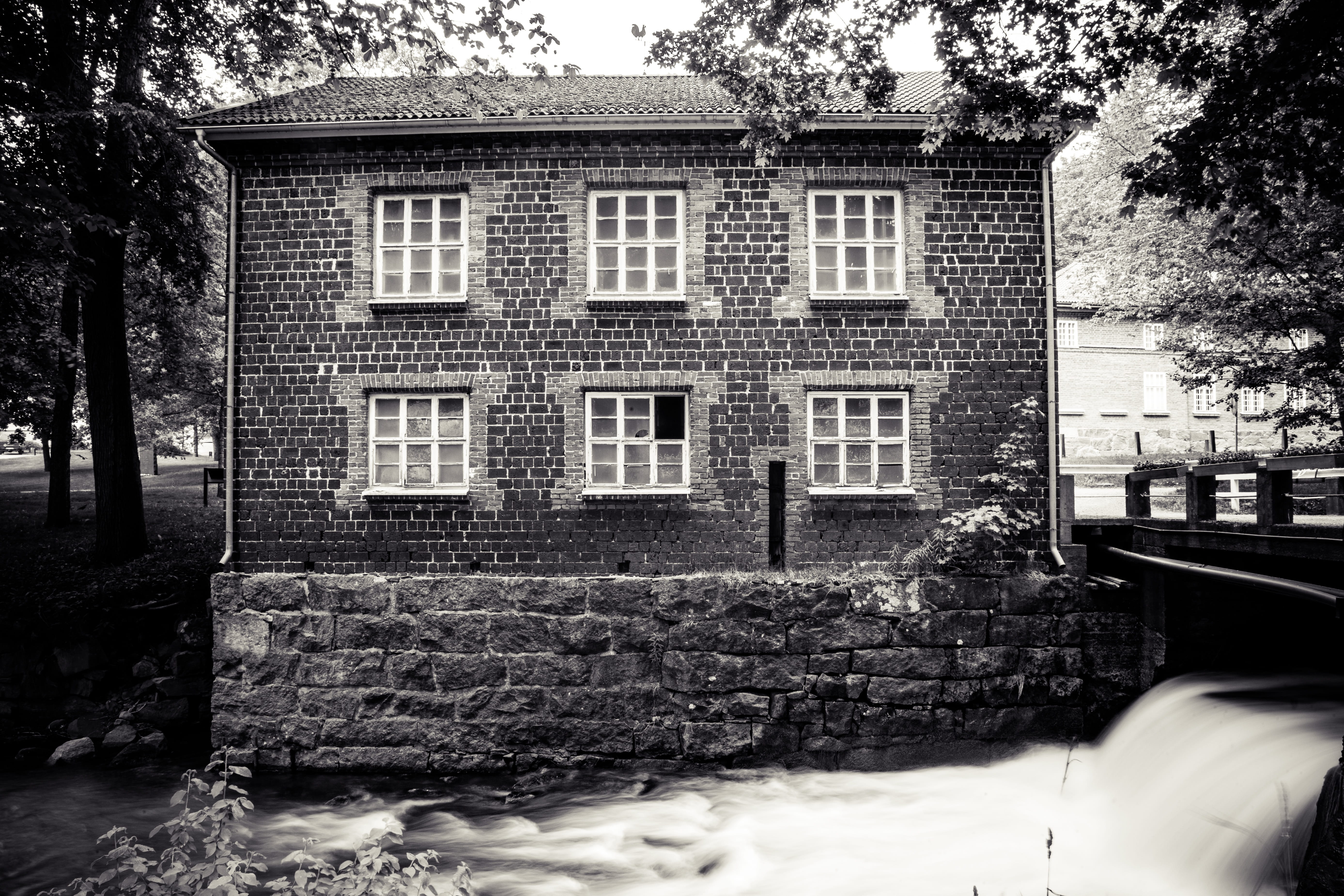 water, outdoors, flowing water, building exterior, window, attraction, house, mill, mode of transportation, 5K, built structure, nature, residential district, HD Wallpaper