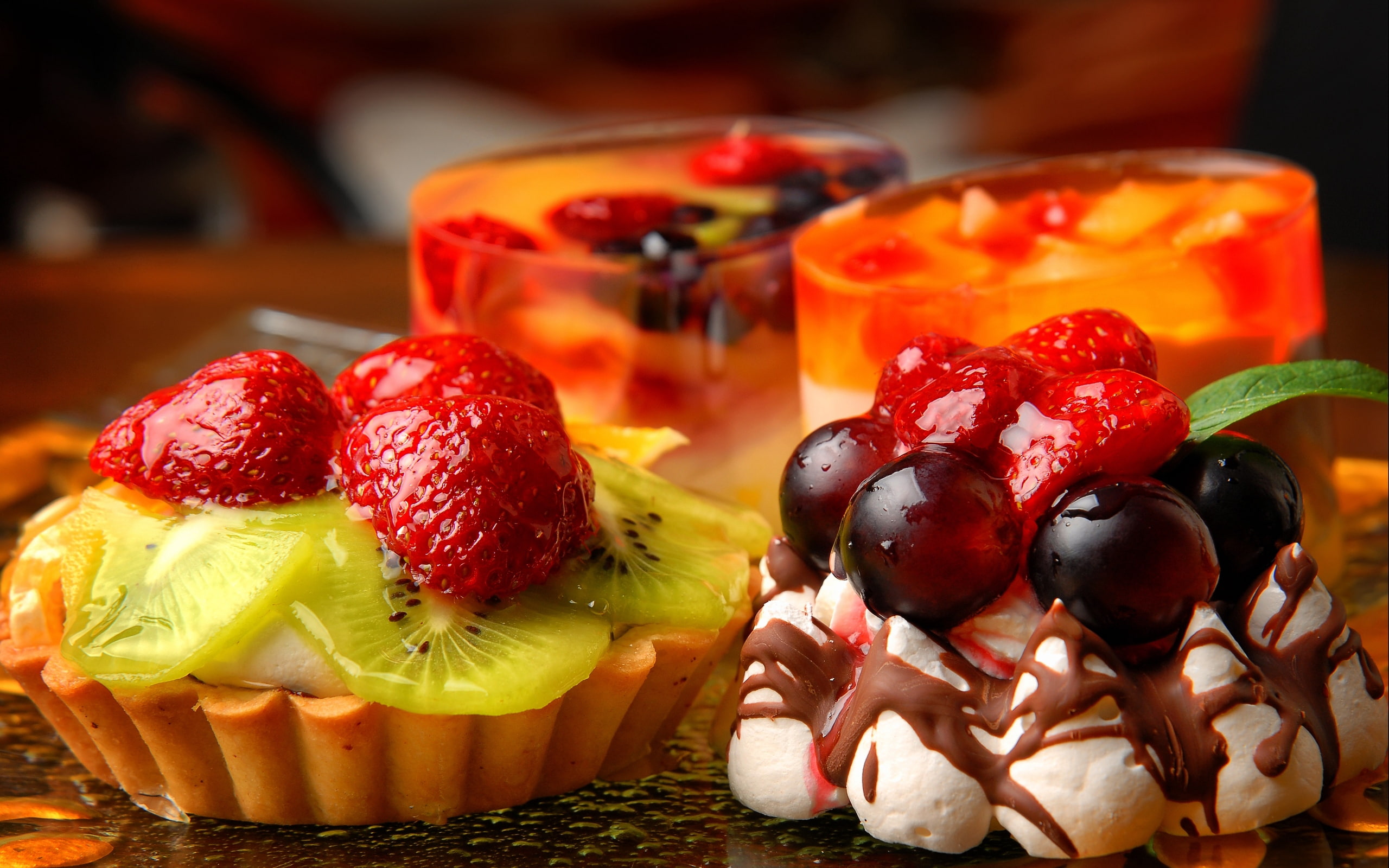 sweets, syrup, berries, cream, cakes, 2K, HD Wallpaper