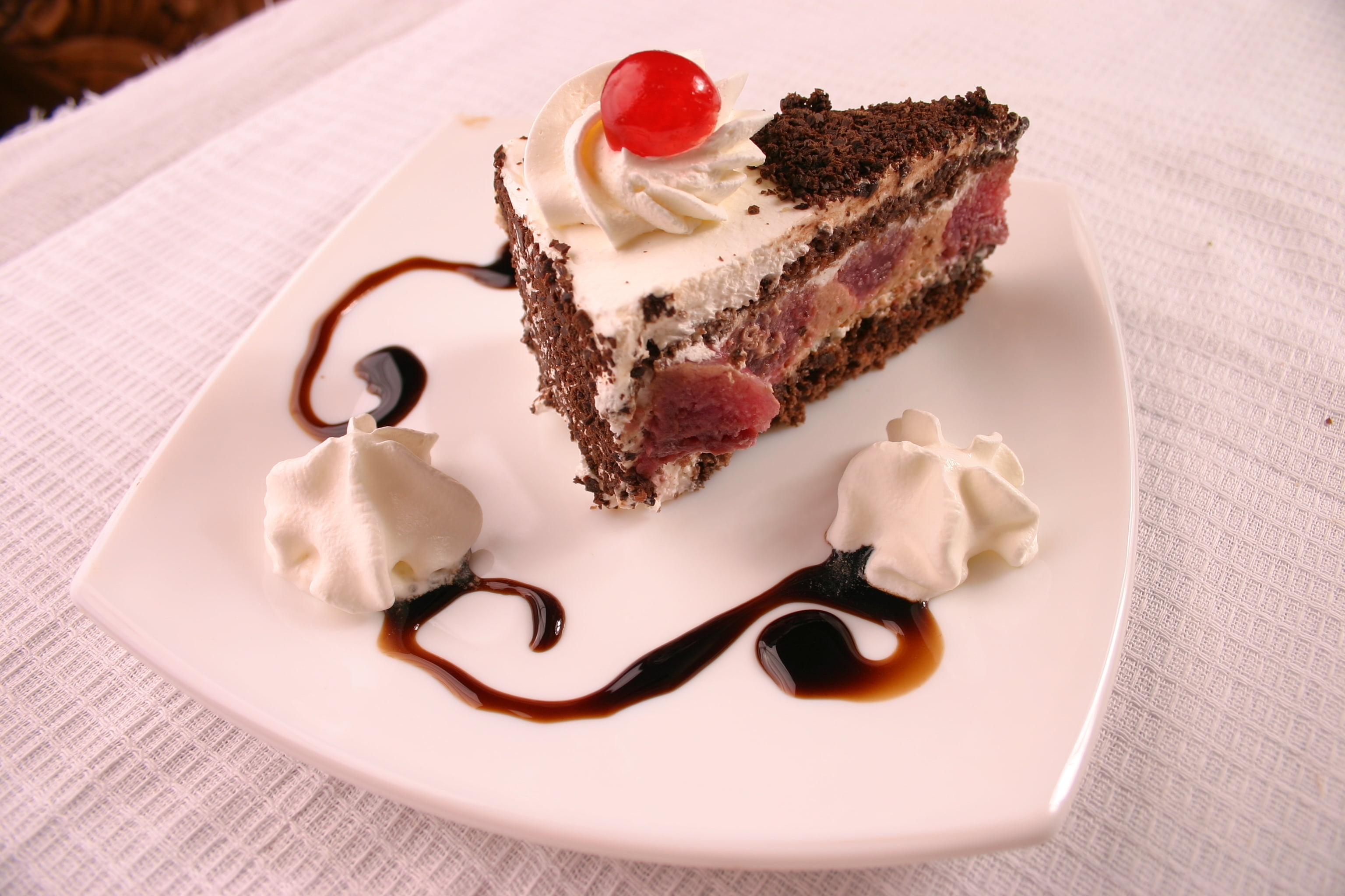gourmet, brownie, indulgence, laying, sweet Food, sauce, fruit, cherry, baking, tray, no People, baked, plate, dessert, decoration, sweet Sauce, food, 2K, HD Wallpaper