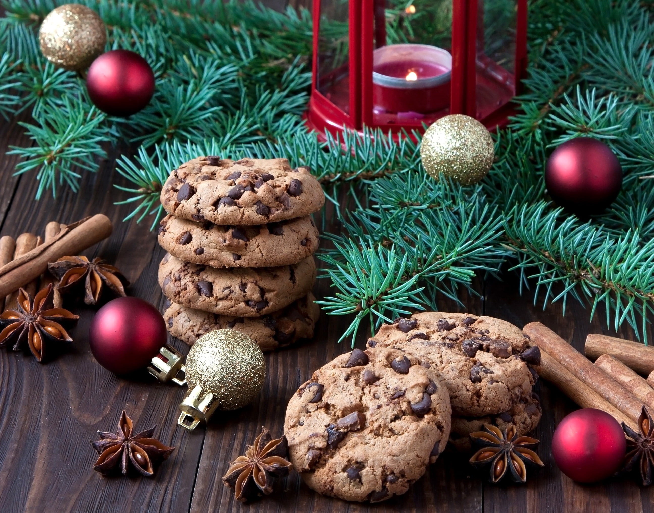 six, chocolate chip cookie, christmas decoration, food, New year, no people, temptation, christmas cake, baubles, food and drink, cookies, christmas ornament, HD Wallpaper