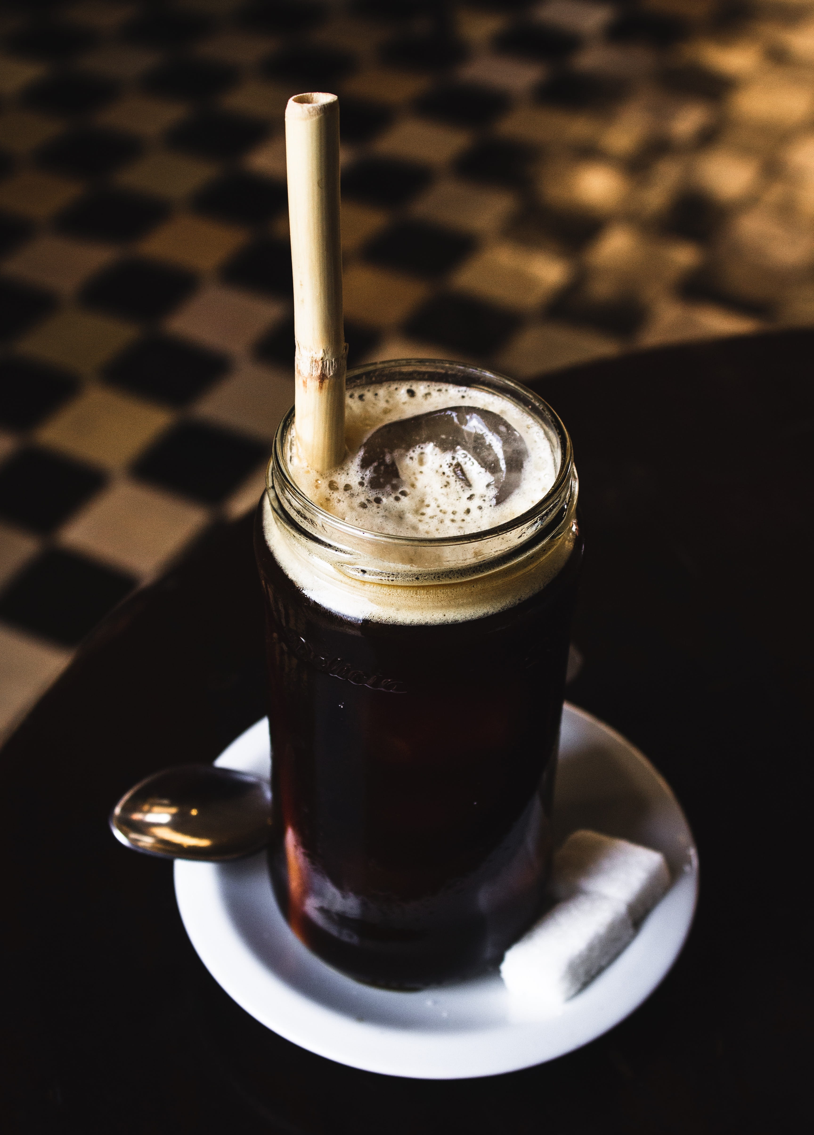 brown, eating utensil, iced, high angle view, froth, indoors, fresh, foam, cafe, focus on foreground, refreshment, crockery, still life, frozen, coffee, Phone HD Wallpaper