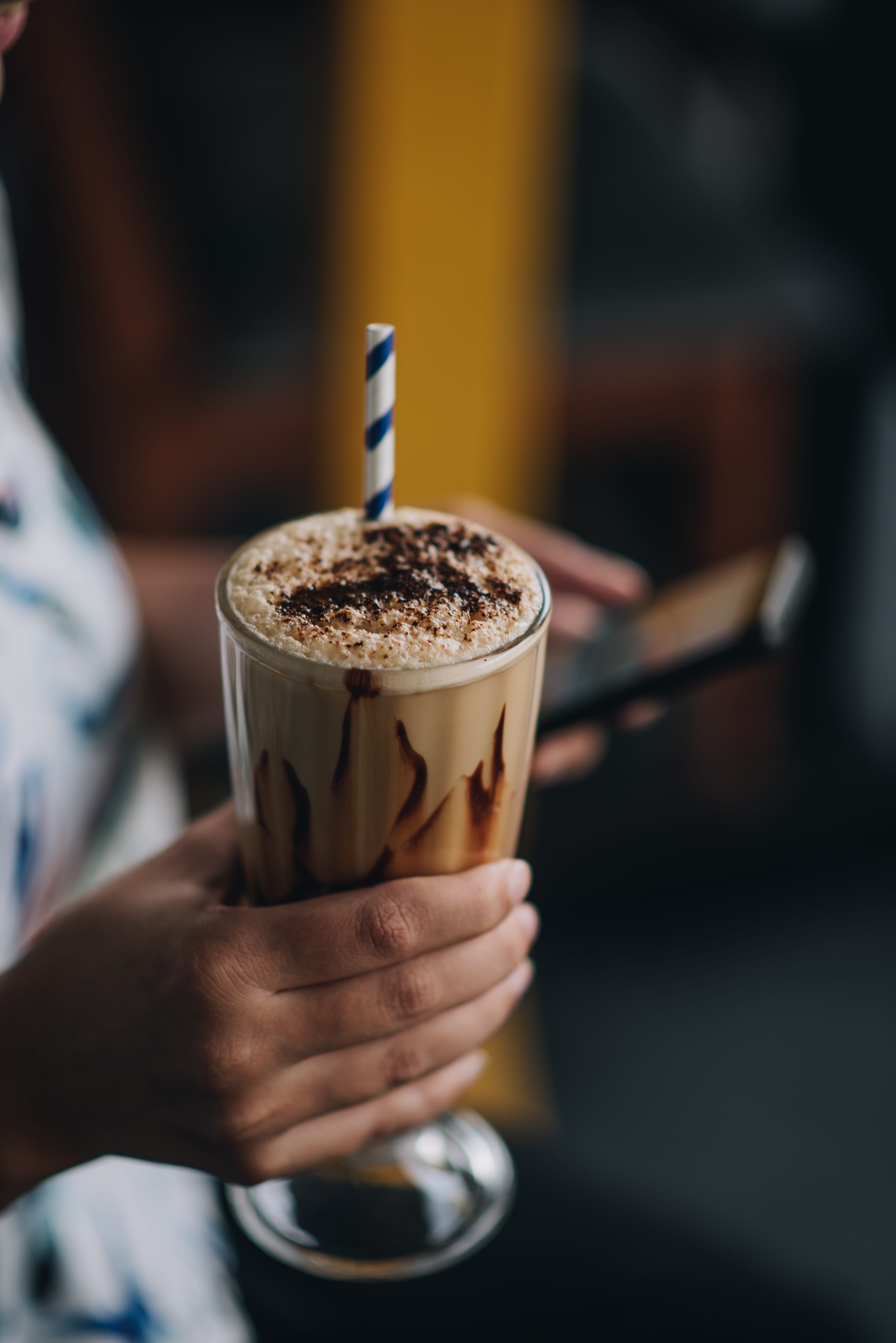 food and drink, cream, creme, latte, hot drink, refreshment, human body part, focus on foreground, beverage, worship, juice, food, dessert, shake, 5K, Phone HD Wallpaper